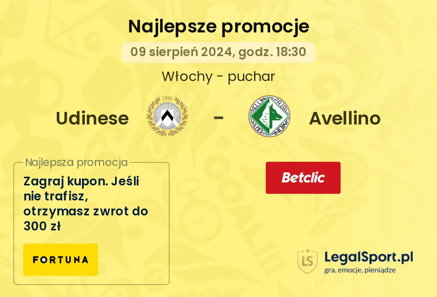 Udinese - Avellino promocje u bukmacherów (09.08, 18:30)