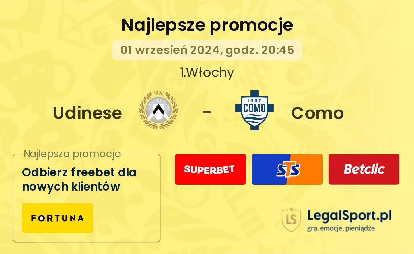 Udinese - Como promocje bonusy na mecz