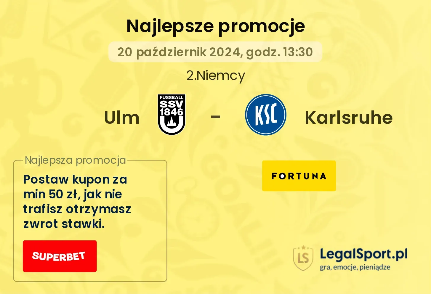 Ulm - Karlsruhe promocje u bukmacherów 20.10, 13:30