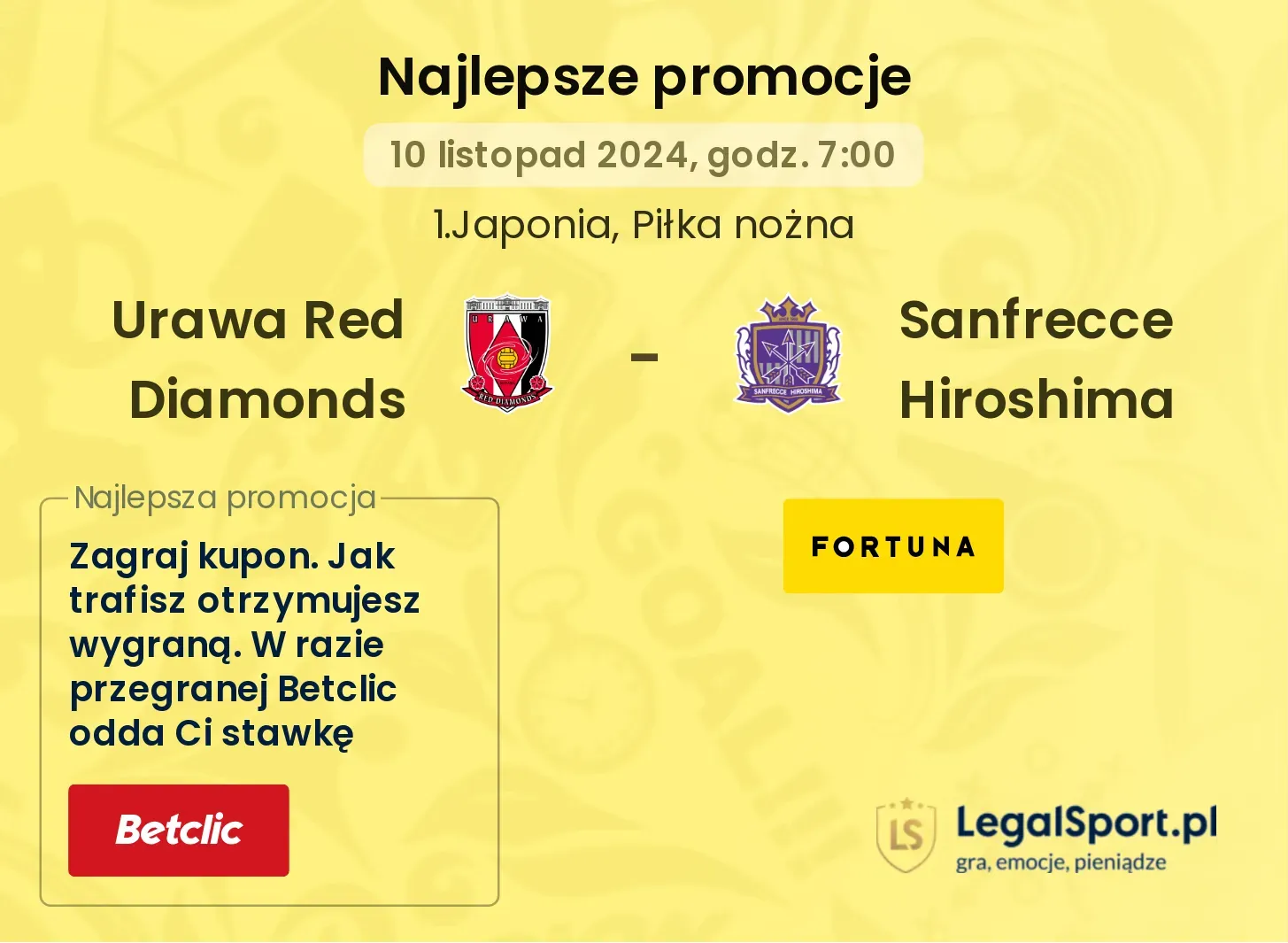 Urawa Red Diamonds - Sanfrecce Hiroshima promocje u bukmacherów 10.11, 07:00