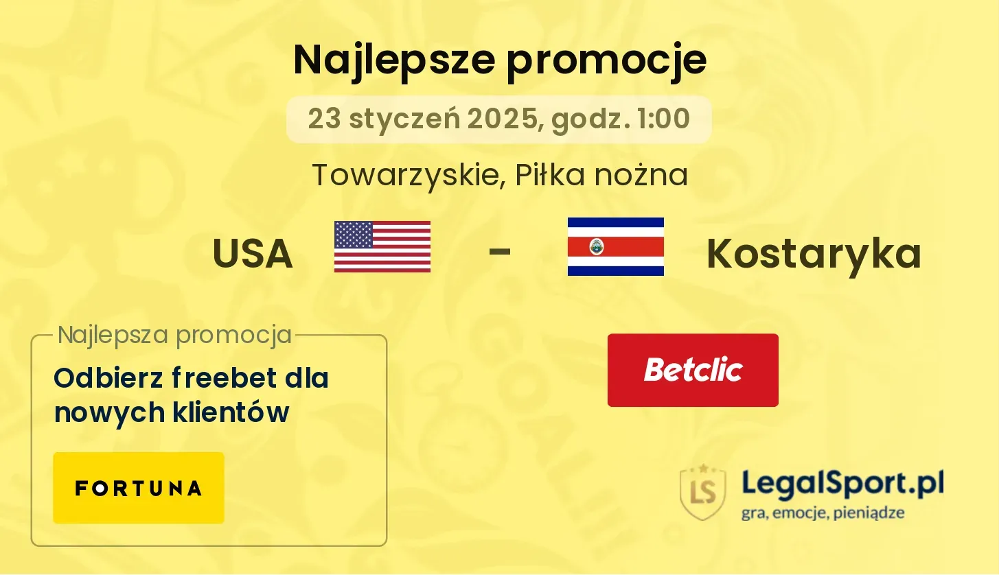 USA - Kostaryka promocje bonusy na mecz