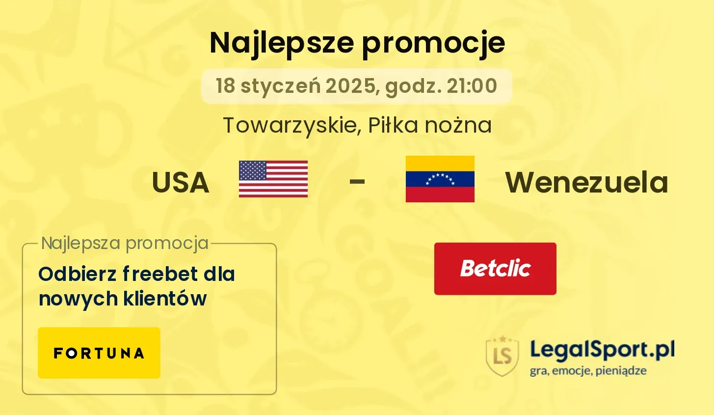 USA - Wenezuela promocje bonusy na mecz