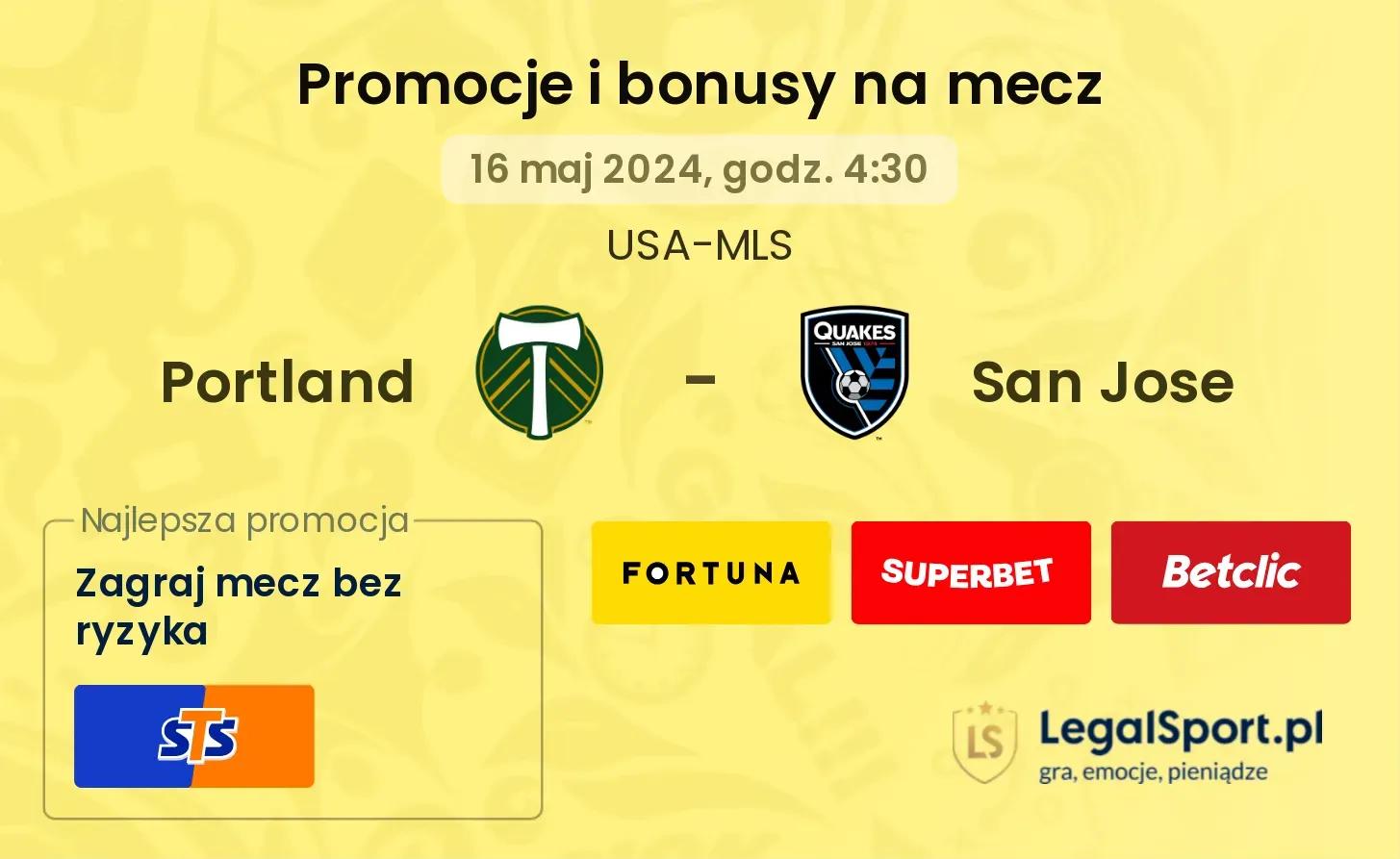 Portland - San Jose promocje bonusy na mecz