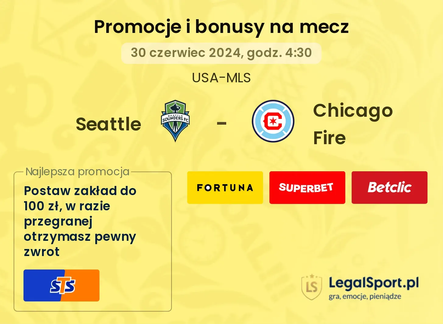 Seattle - Chicago Fire promocje bonusy na mecz