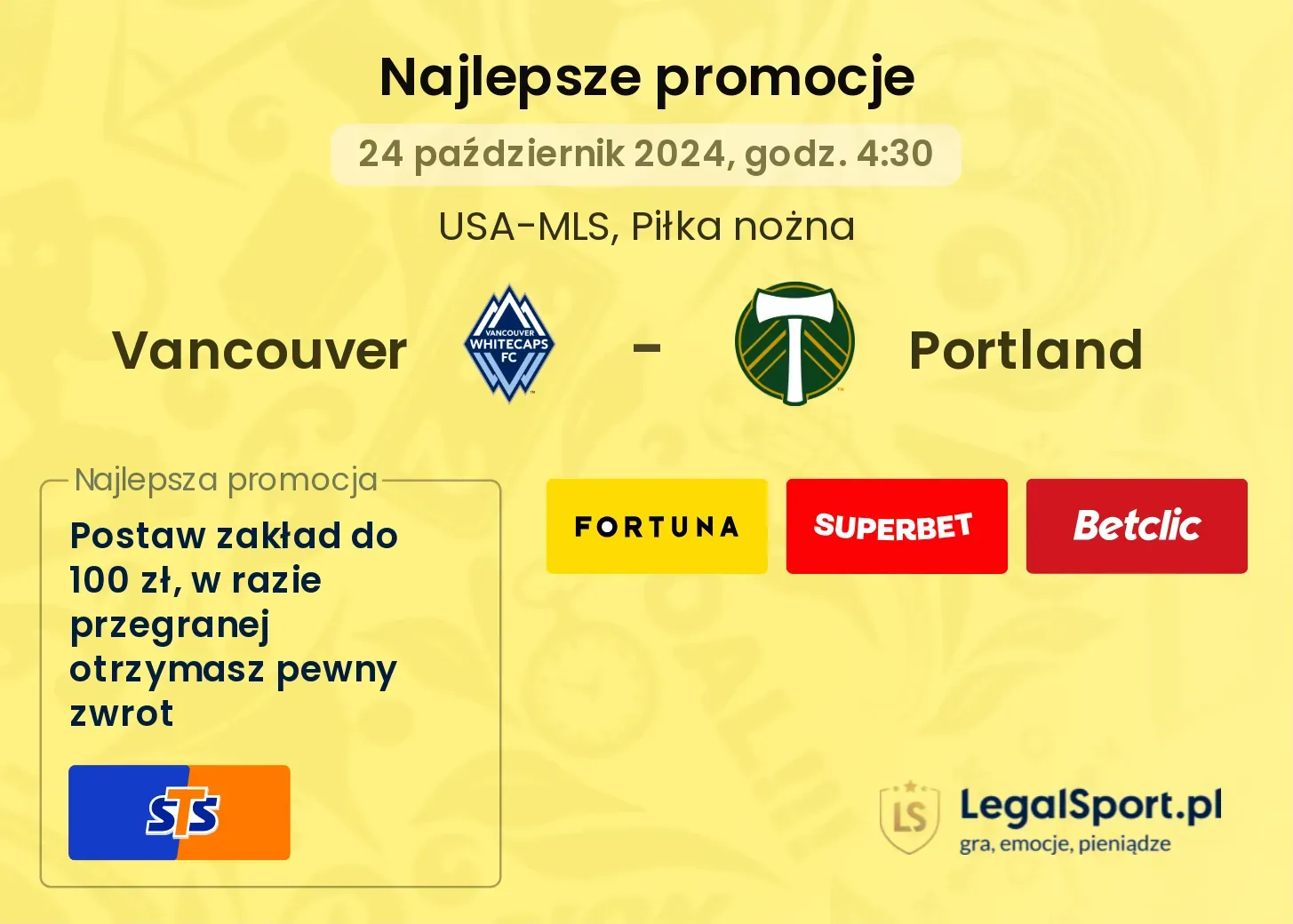 Vancouver - Portland promocje bonusy na mecz