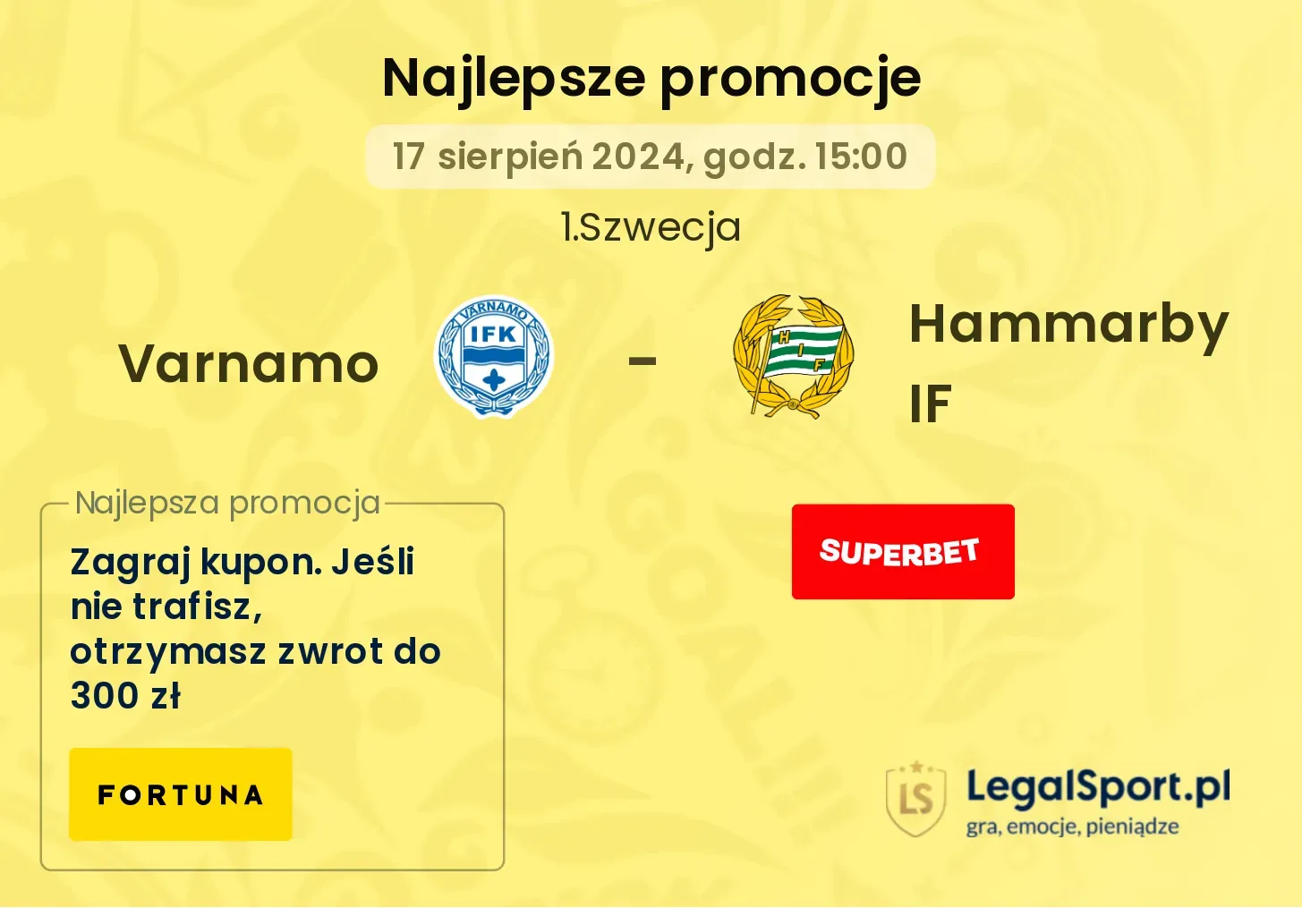 Varnamo - Hammarby IF promocje bukmacherskie (17.08, 15:00)