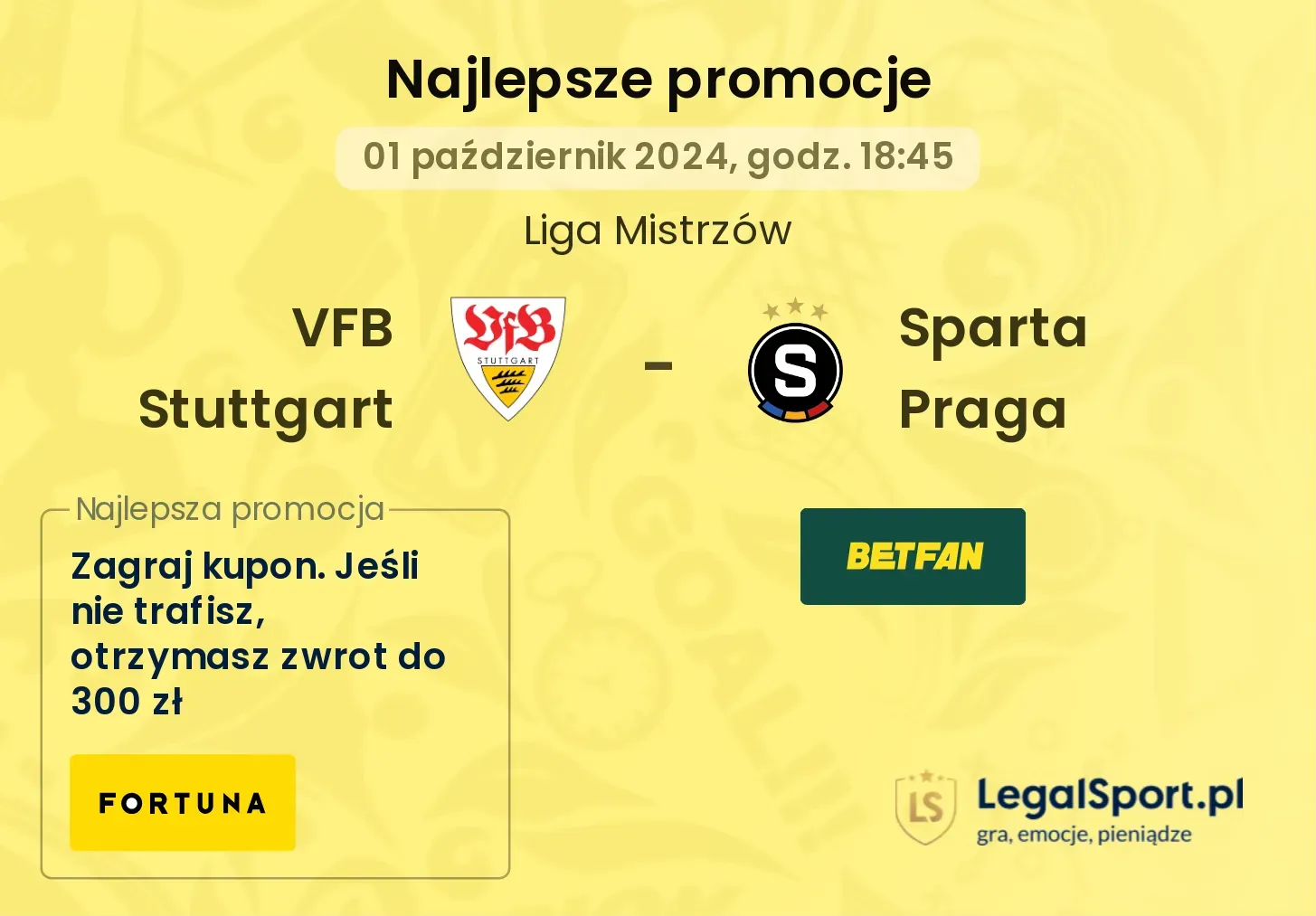 VFB Stuttgart - Sparta Praga promocje bonusy na mecz