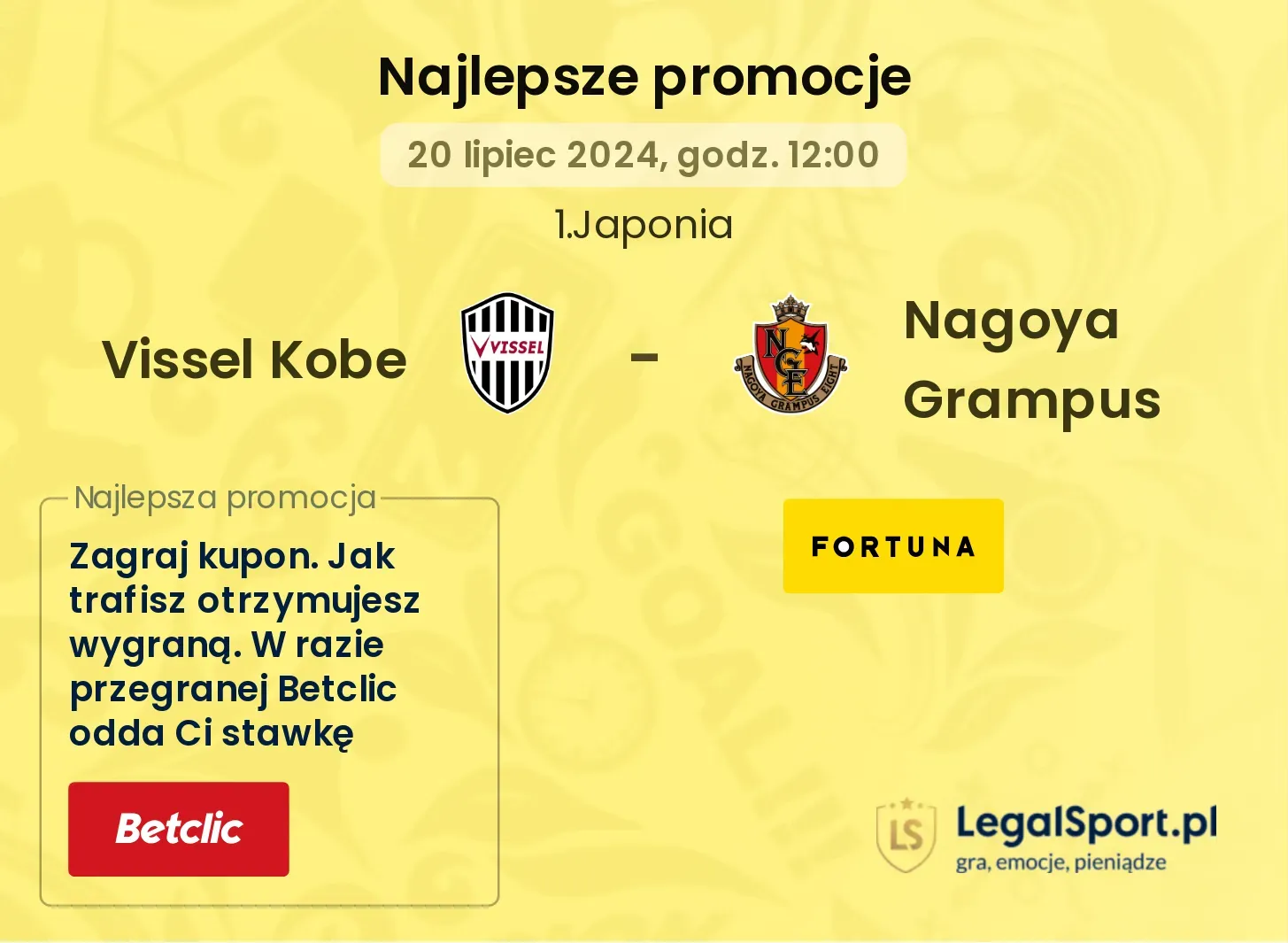 Vissel Kobe - Nagoya Grampus promocje bonusy na mecz