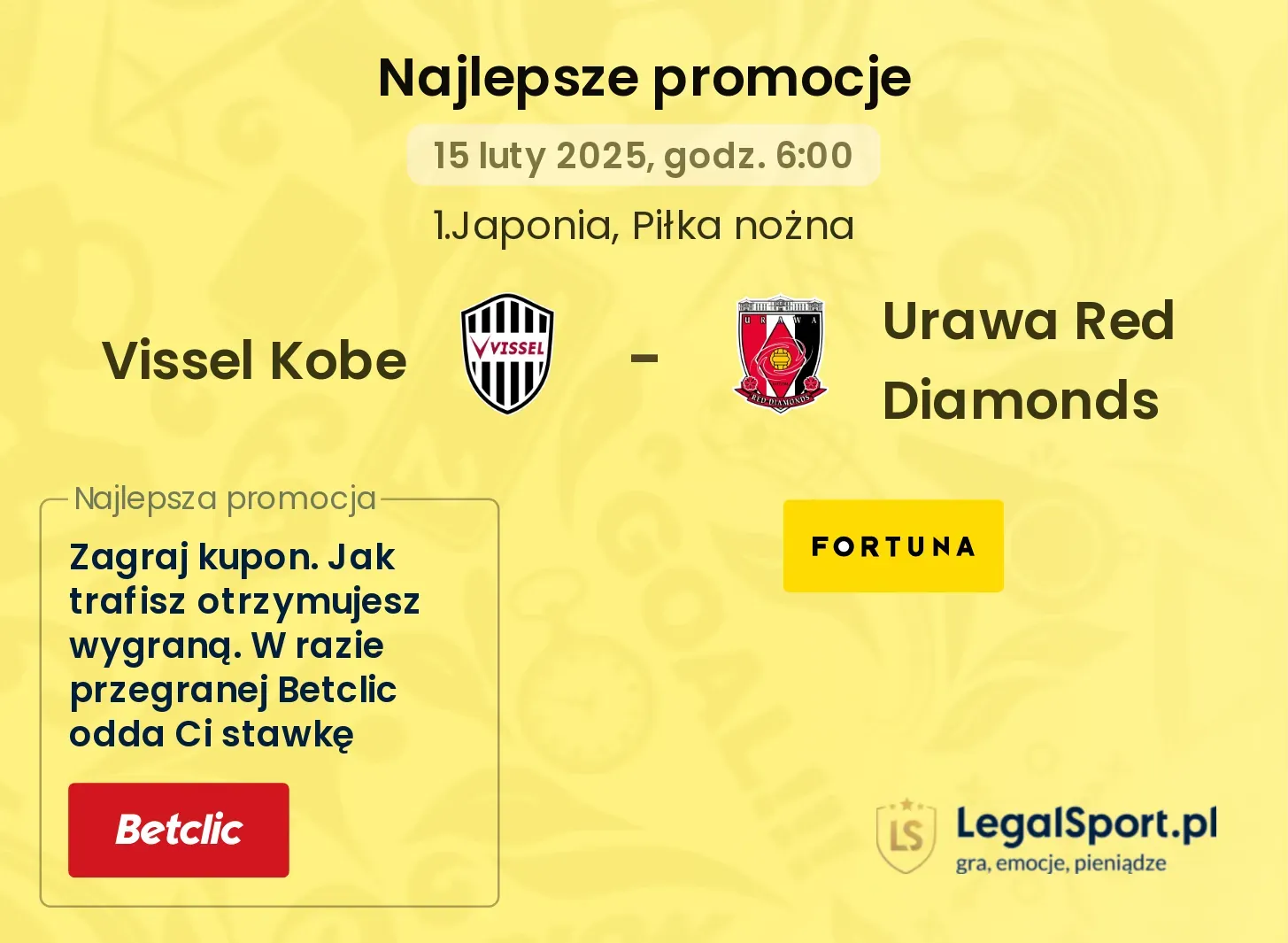 Vissel Kobe - Urawa Red Diamonds promocje u bukmacherów 28.09, 12:00