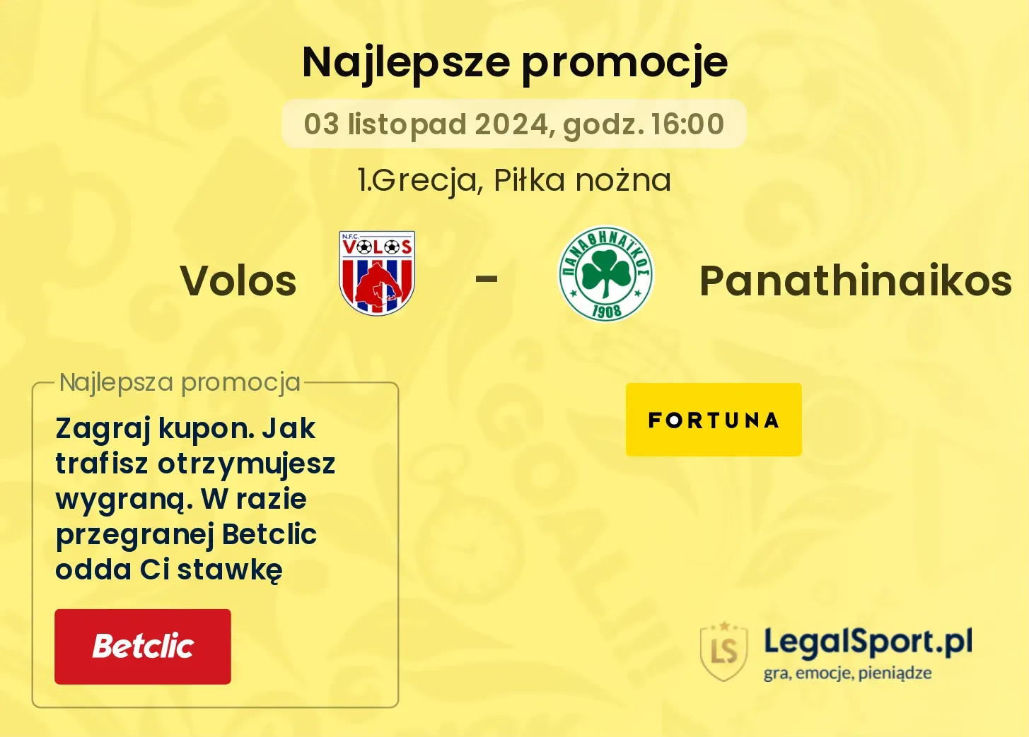 Volos - Panathinaikos promocje bonusy na mecz