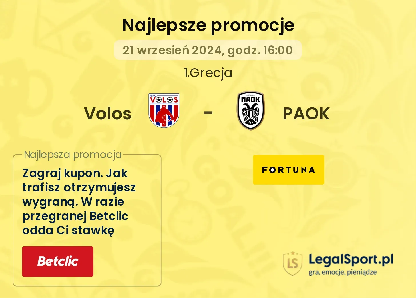 Volos - PAOK promocje bonusy na mecz