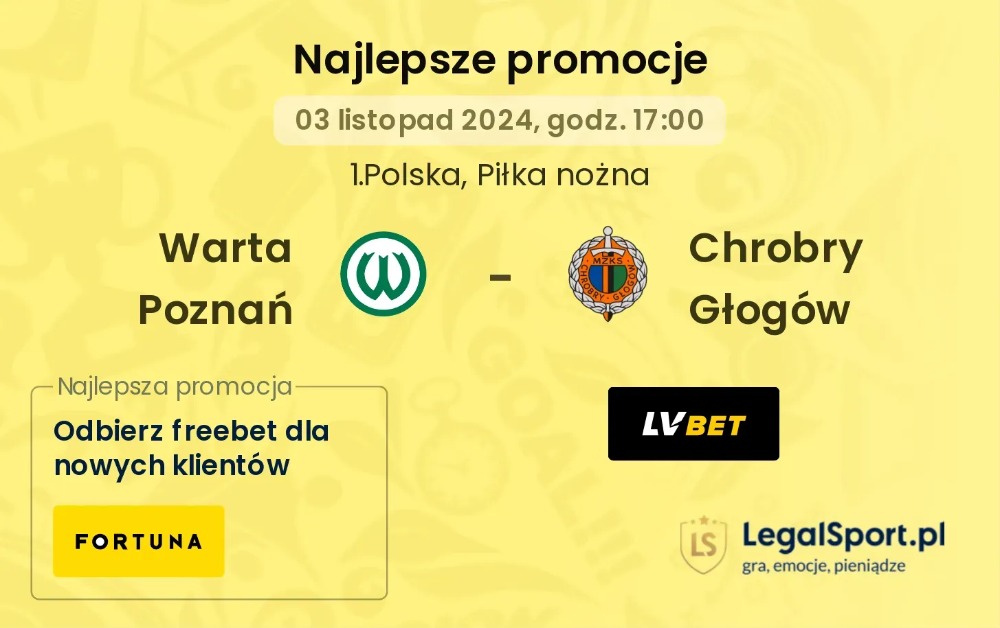 Warta Poznań - Chrobry Głogów promocje bonusy na mecz