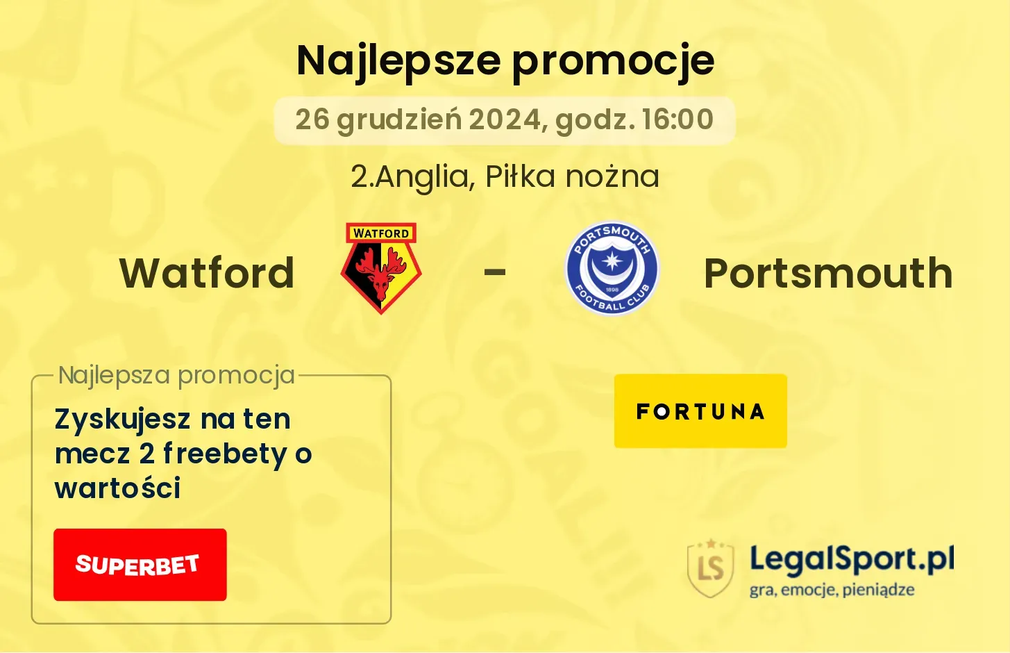 Watford - Portsmouth promocje bonusy na mecz