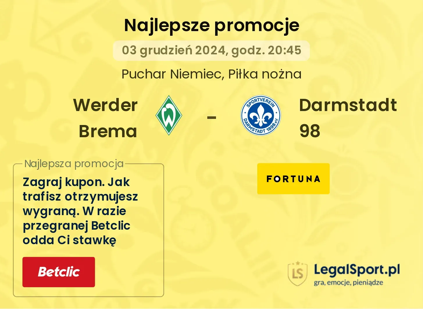 Werder Brema - Darmstadt 98 promocje bonusy na mecz