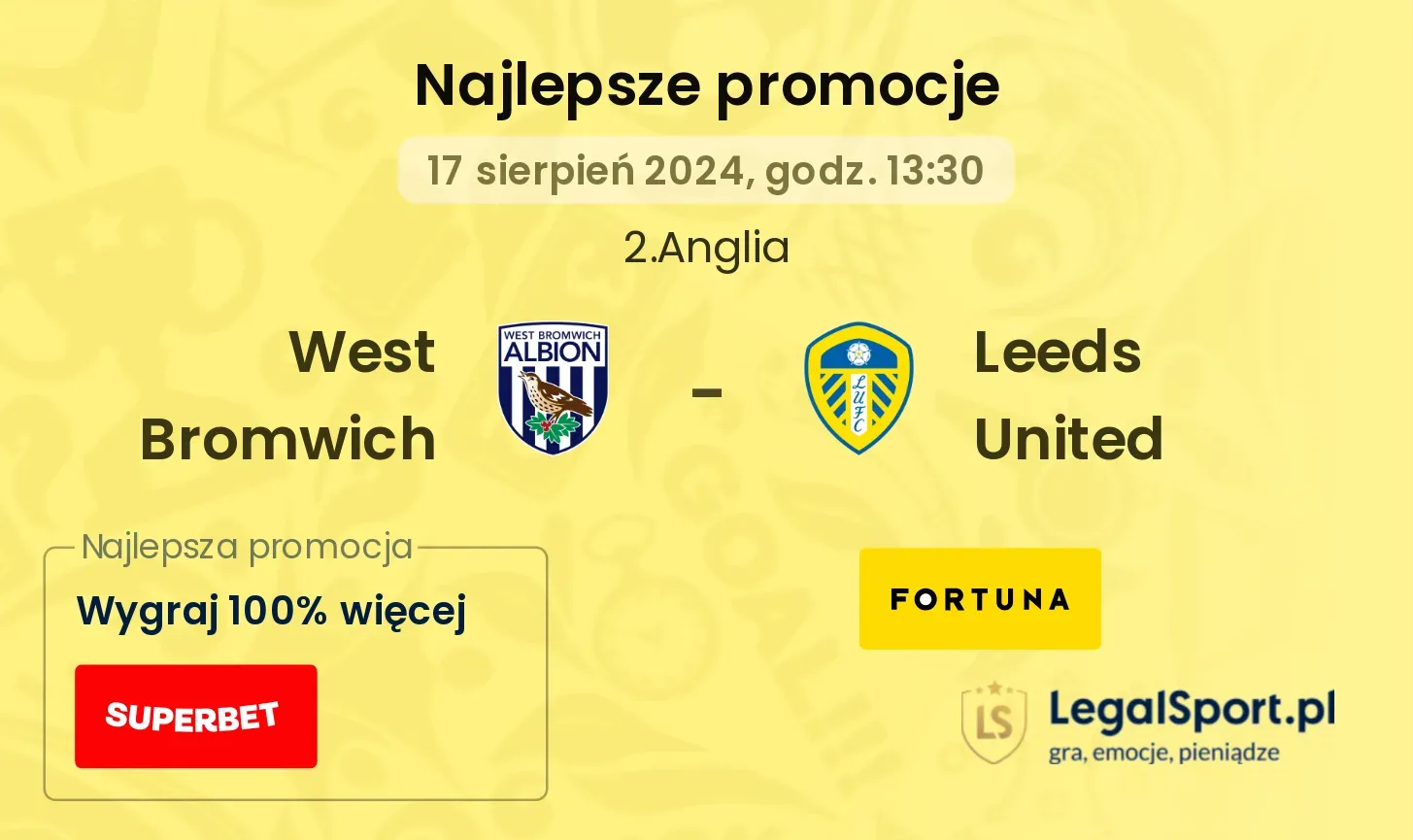 West Bromwich - Leeds United promocje bukmacherskie (17.08, 13:30)