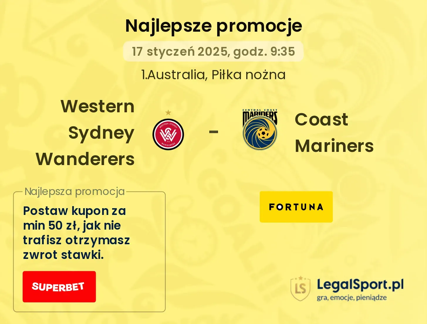 Western Sydney Wanderers - Coast Mariners promocje u bukmacherów