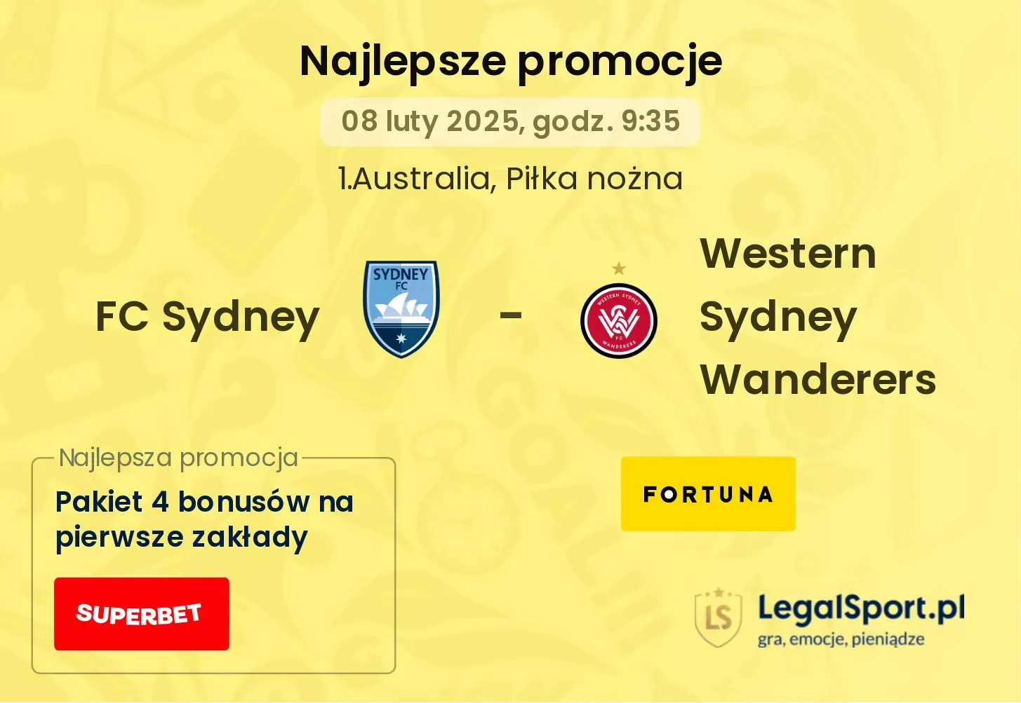 Western Sydney Wanderers - FC Sydney promocje u bukmacherów 19.10, 10:35