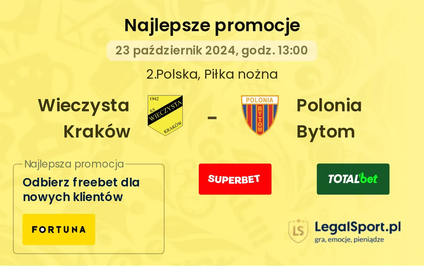 Wieczysta Kraków - Polonia Bytom promocje bonusy na mecz