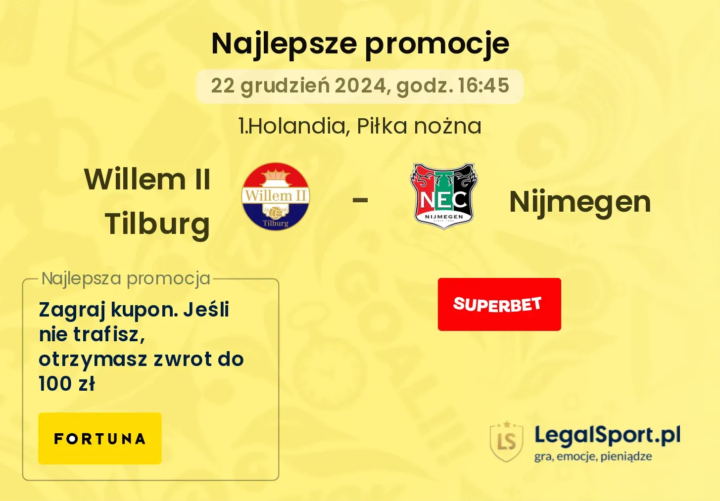 Willem II Tilburg - Nijmegen promocje bonusy na mecz