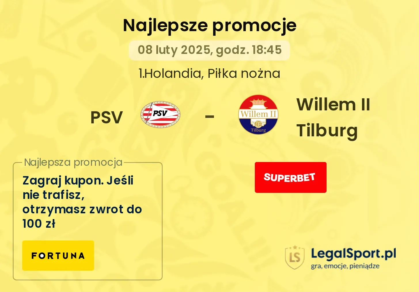 Willem II Tilburg - PSV promocje u bukmacherów 28.09, 16:30