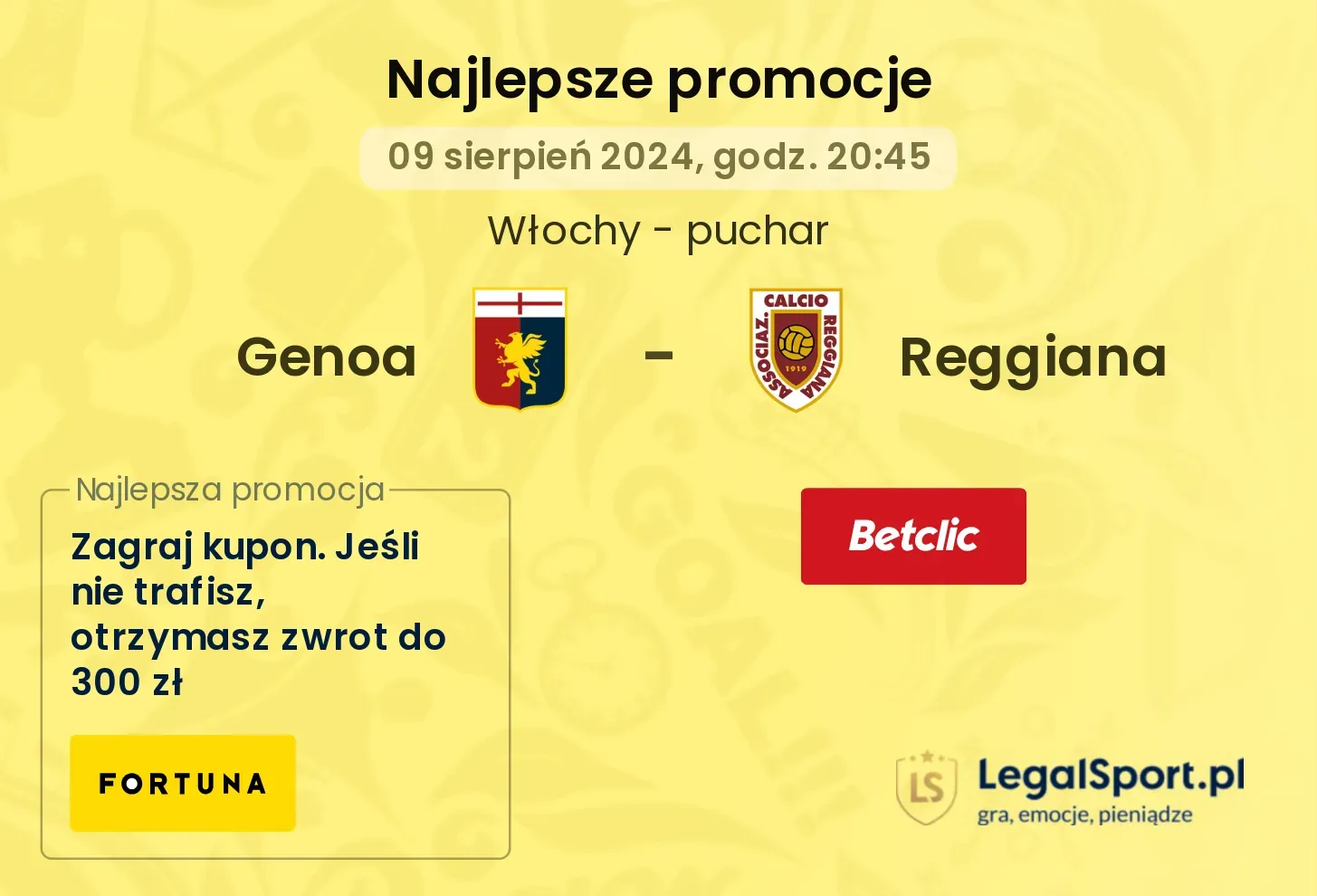 Genoa - Reggiana promocje bonusy na mecz