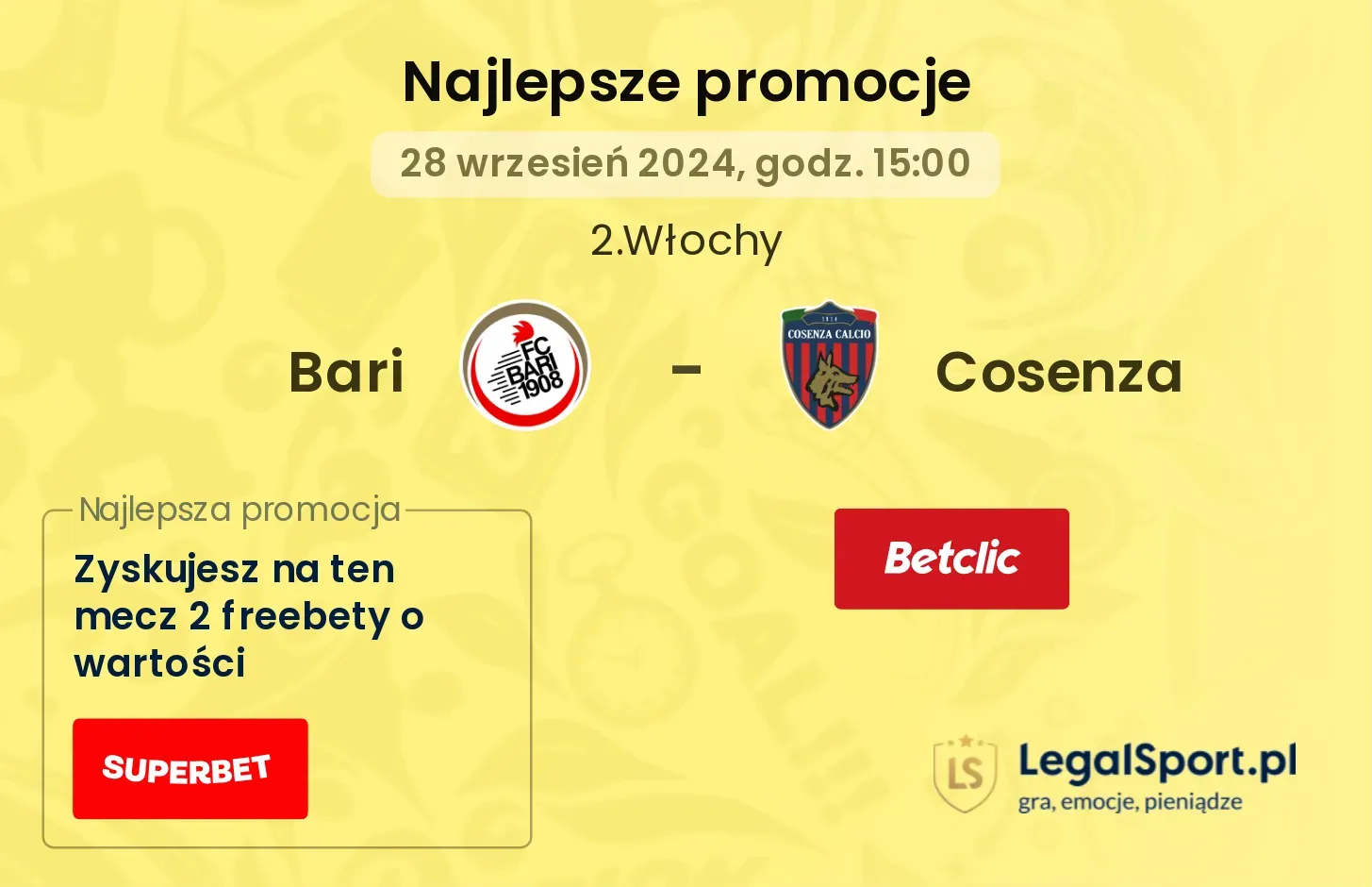 Bari - Cosenza promocje bonusy na mecz