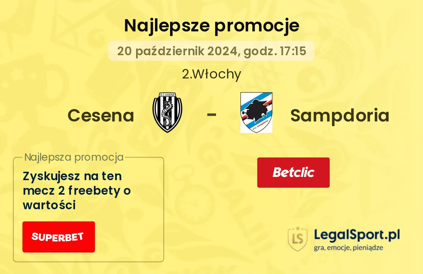 Cesena - Sampdoria promocje bonusy na mecz