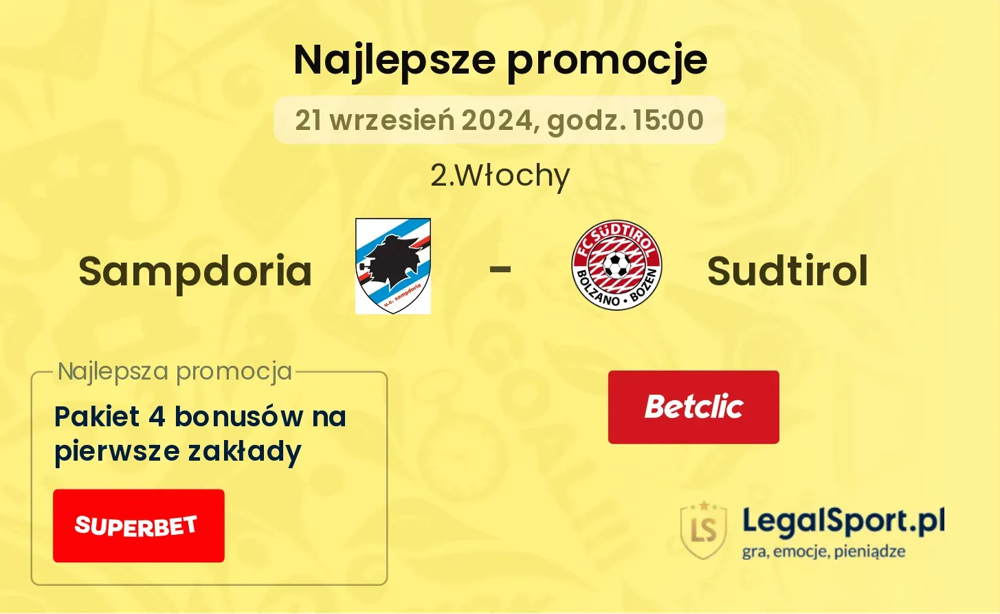 Sampdoria - Sudtirol promocje bonusy na mecz