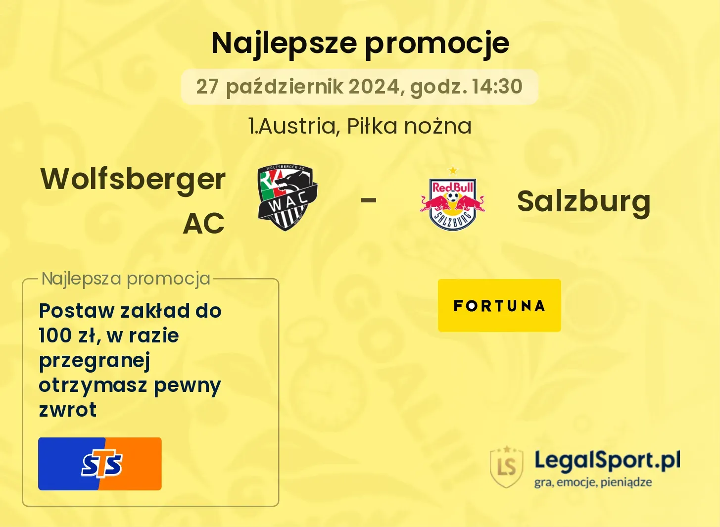 Wolfsberger AC - Salzburg promocje bukmacherskie 27.10, 14:30