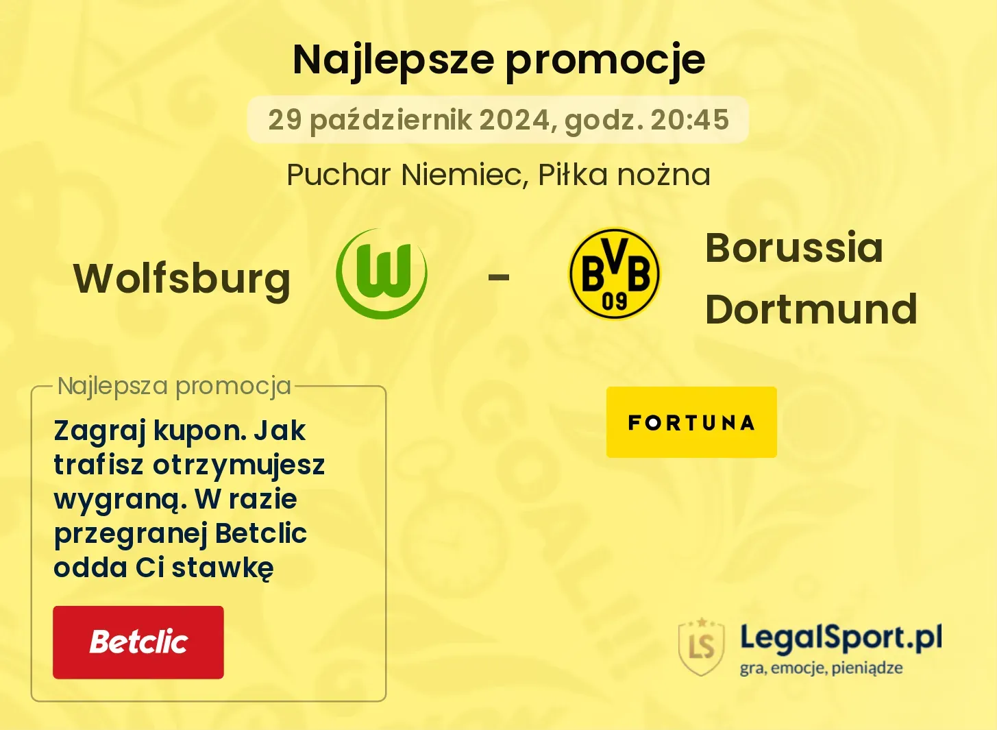 Wolfsburg - Borussia Dortmund promocje bonusy na mecz