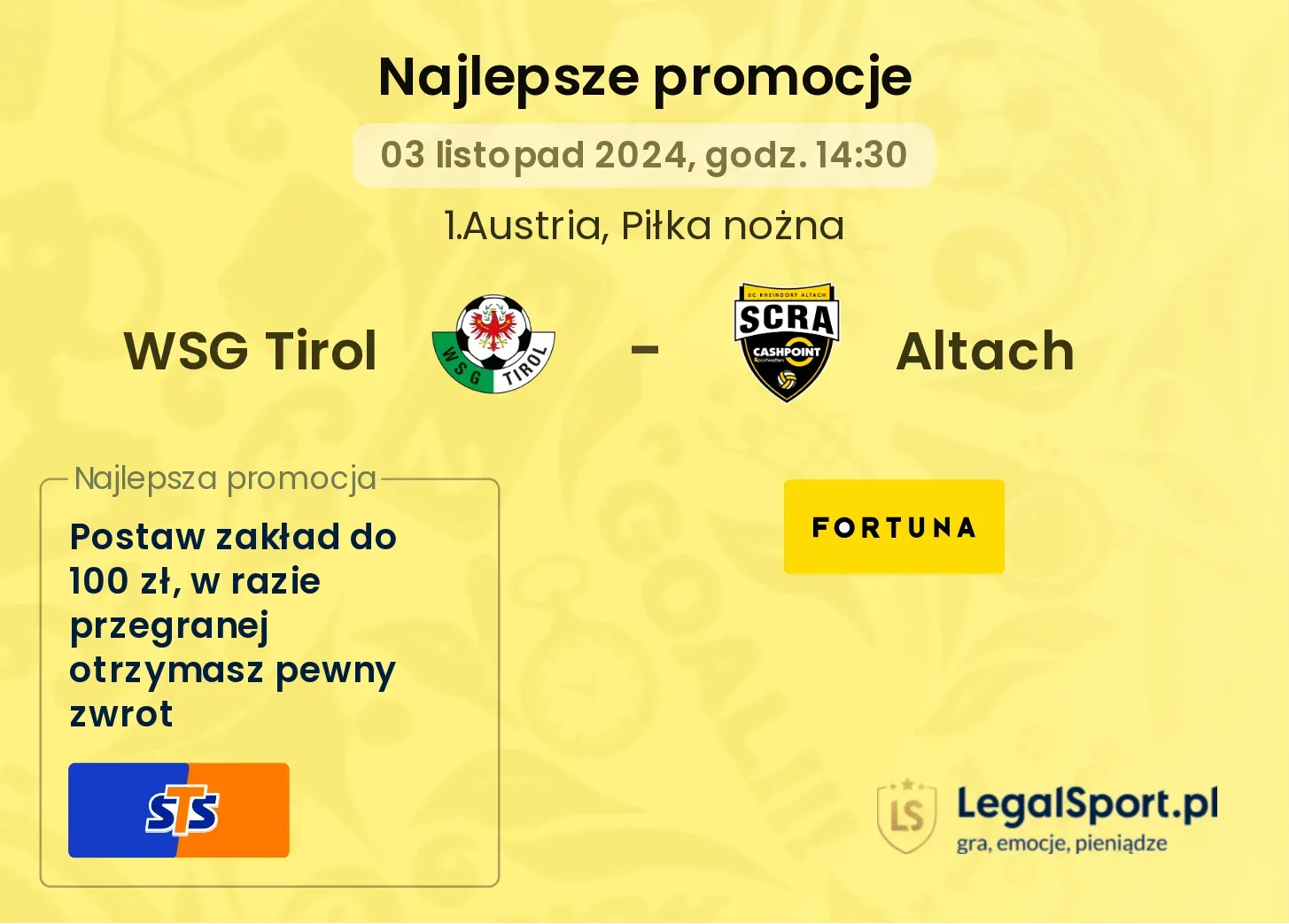 WSG Tirol - Altach promocje bonusy na mecz