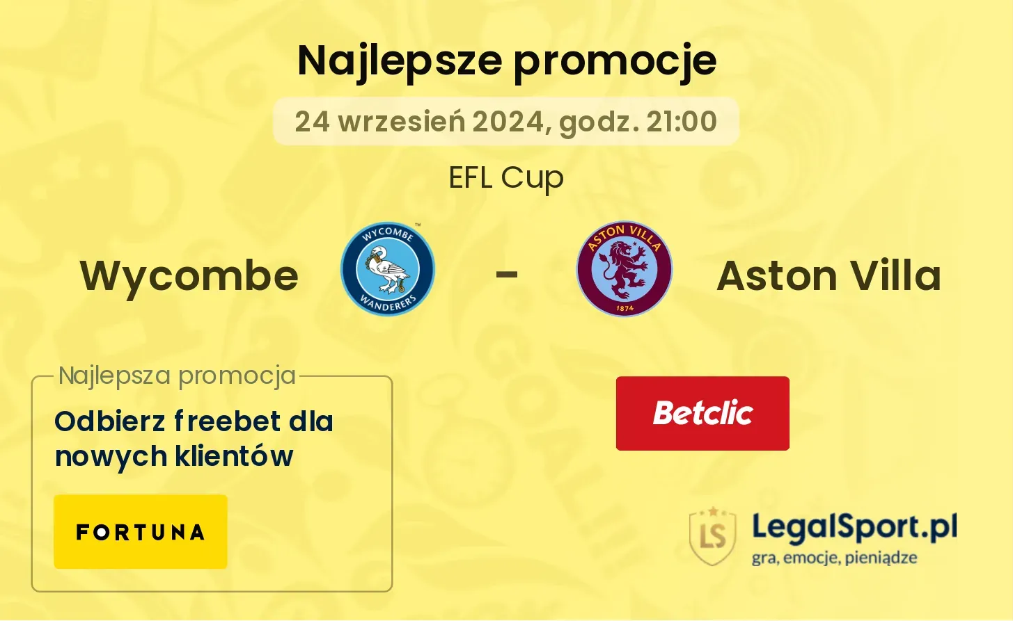 Wycombe - Aston Villa promocje bonusy na mecz