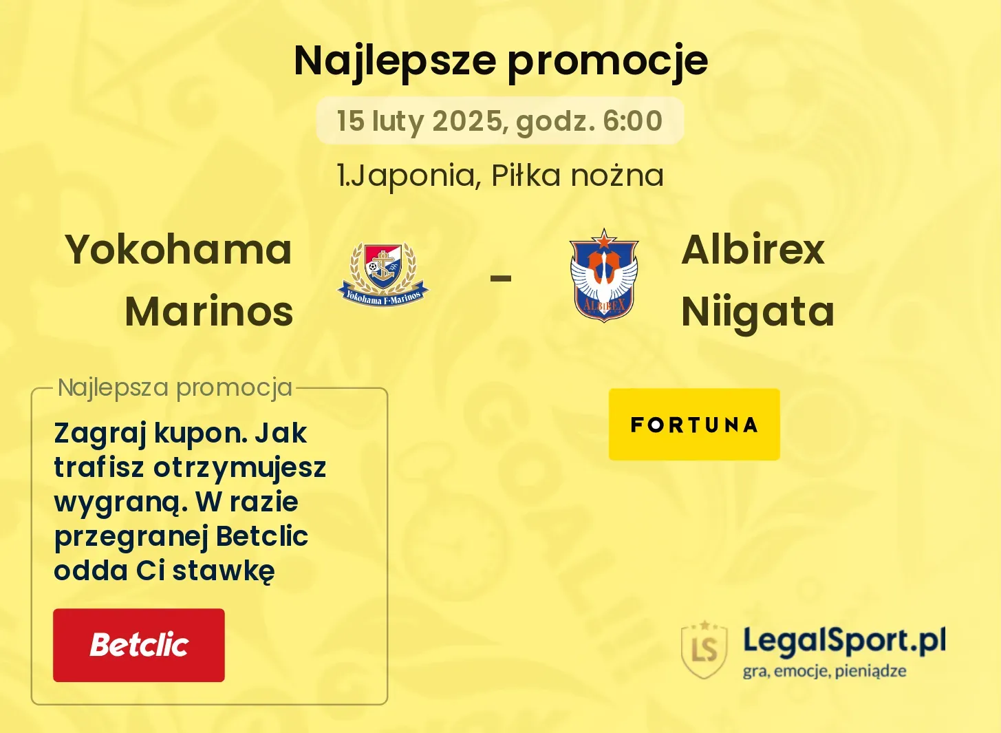 Yokohama Marinos - Albirex Niigata promocje u bukmacherów 18.10, 12:30