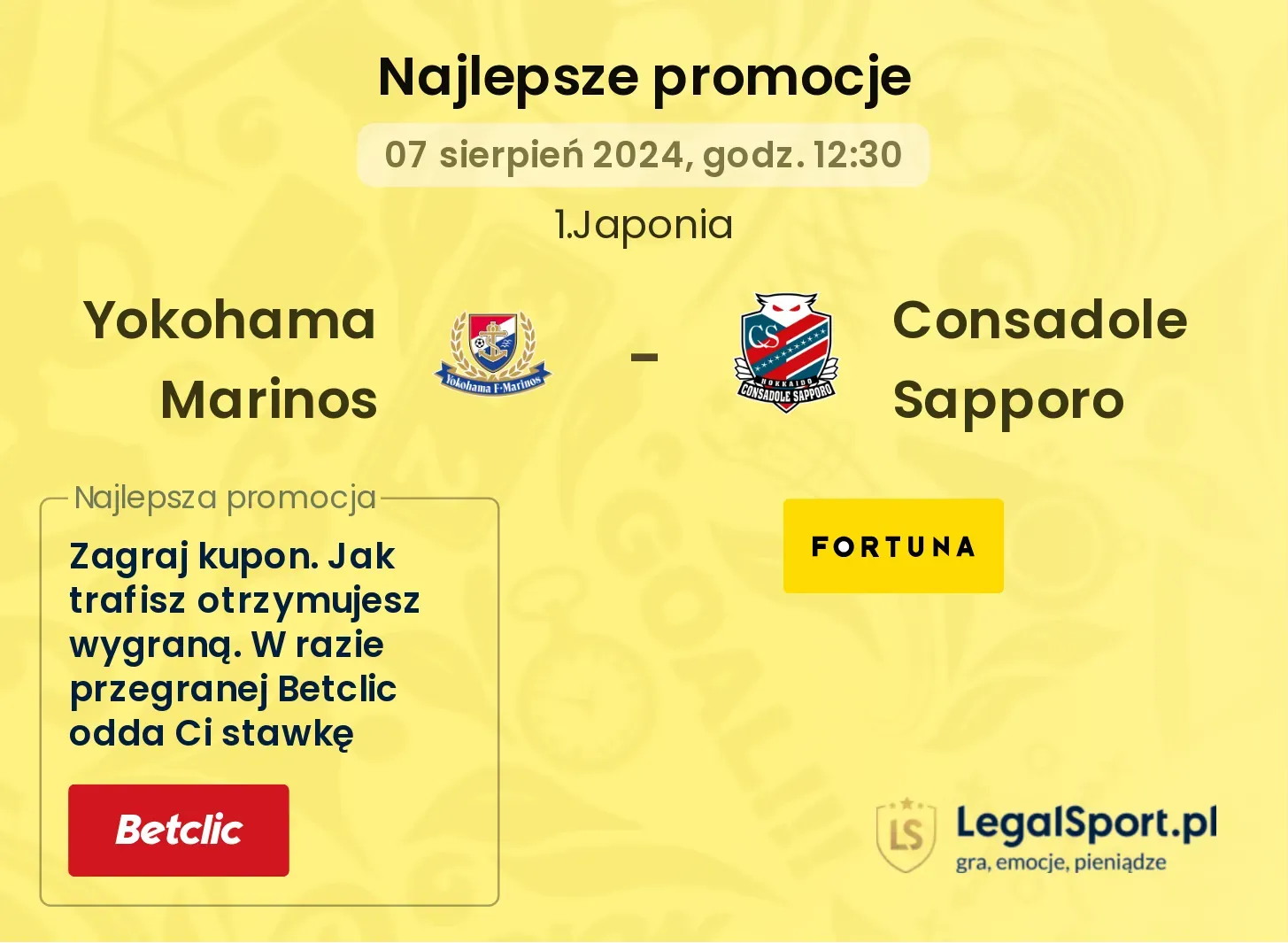 Yokohama Marinos - Consadole Sapporo promocje bonusy na mecz