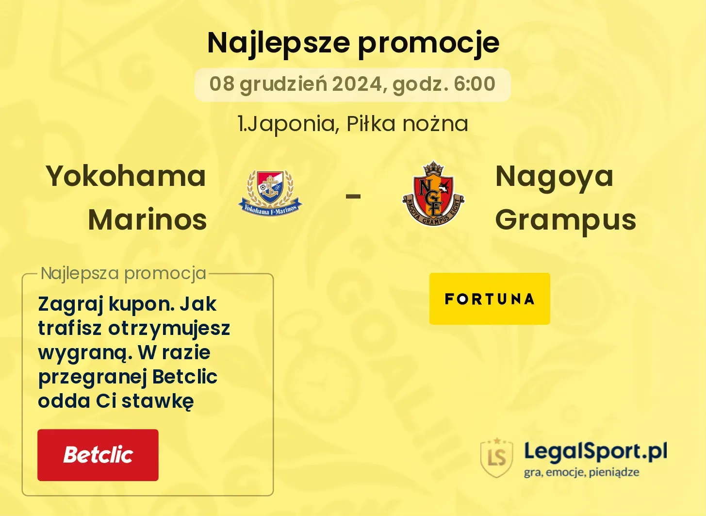 Yokohama Marinos - Nagoya Grampus promocje bonusy na mecz