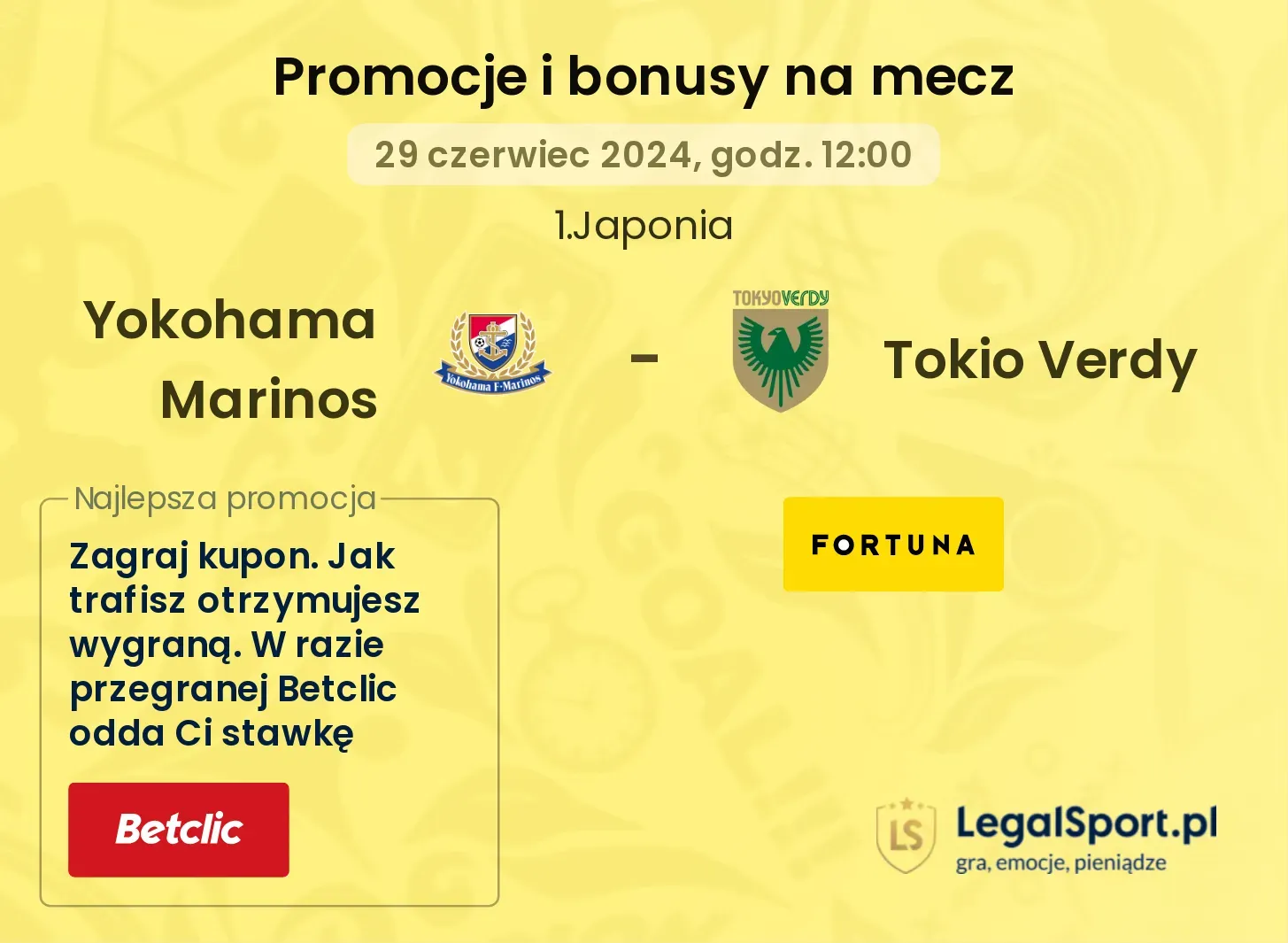 Yokohama Marinos - Tokio Verdy promocje bukmacherskie (29.06, 12:00)