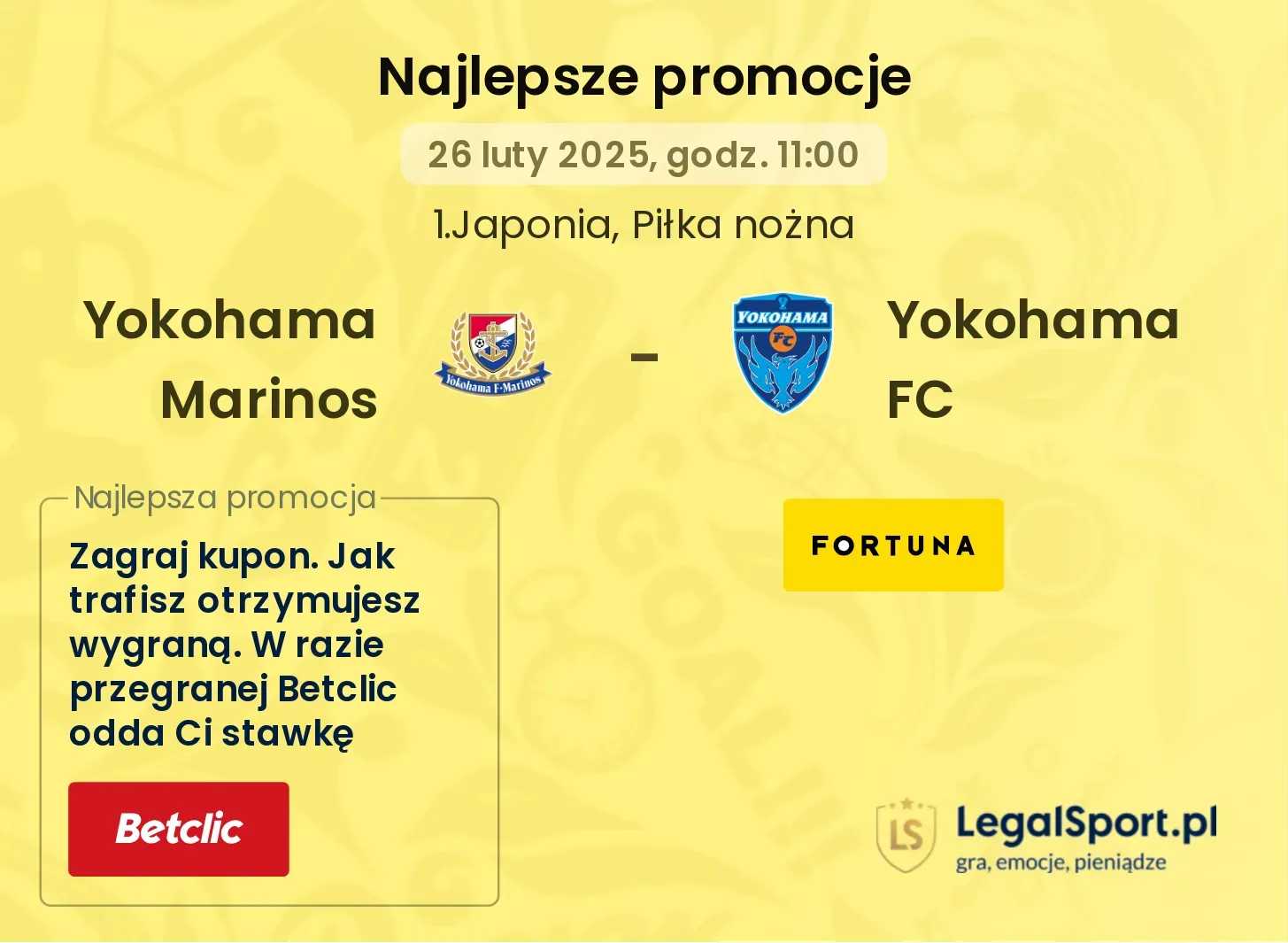 Yokohama Marinos - Yokohama FC promocje bonusy na mecz