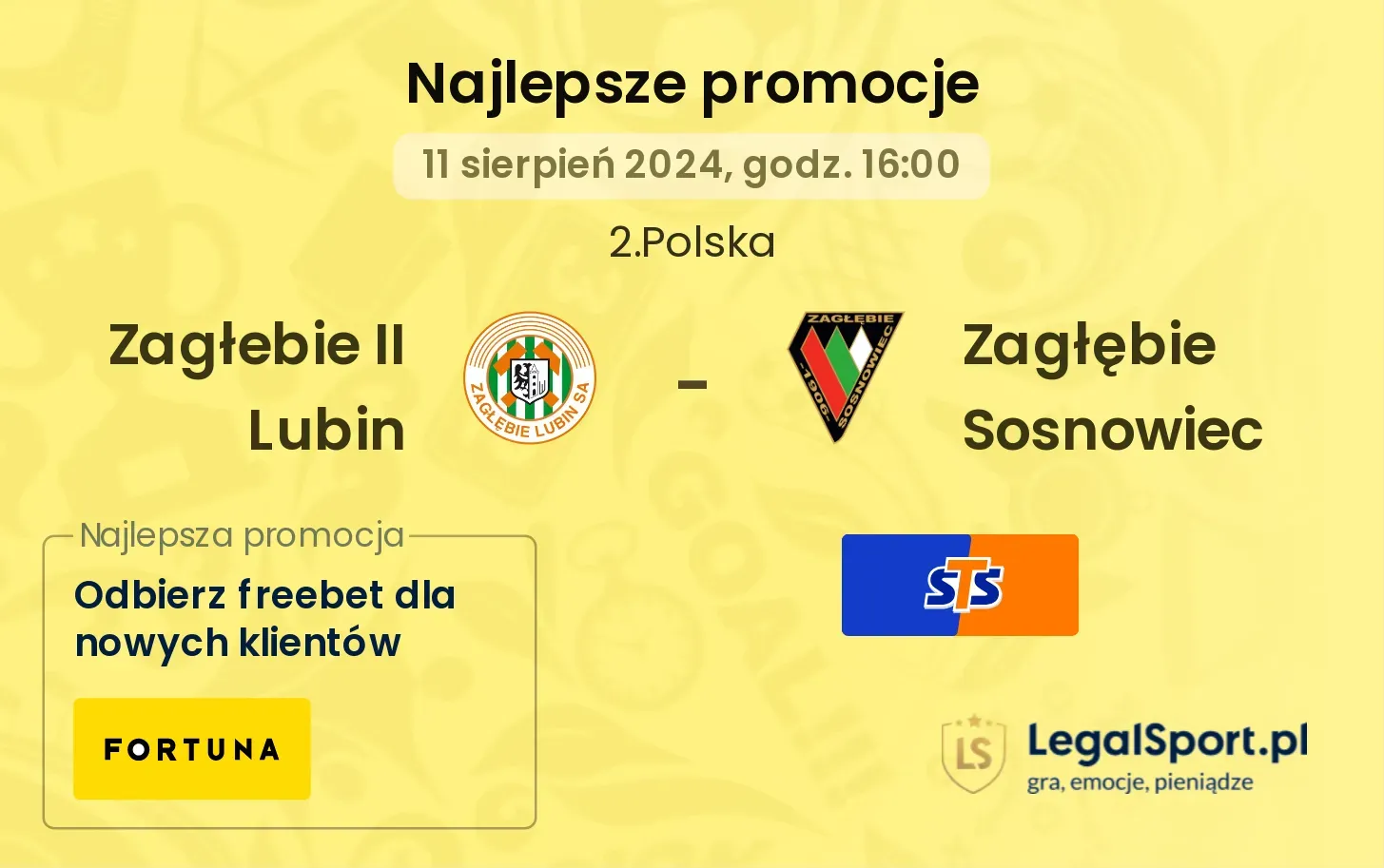 Zagłebie II Lubin - Zagłębie Sosnowiec promocje bonusy na mecz