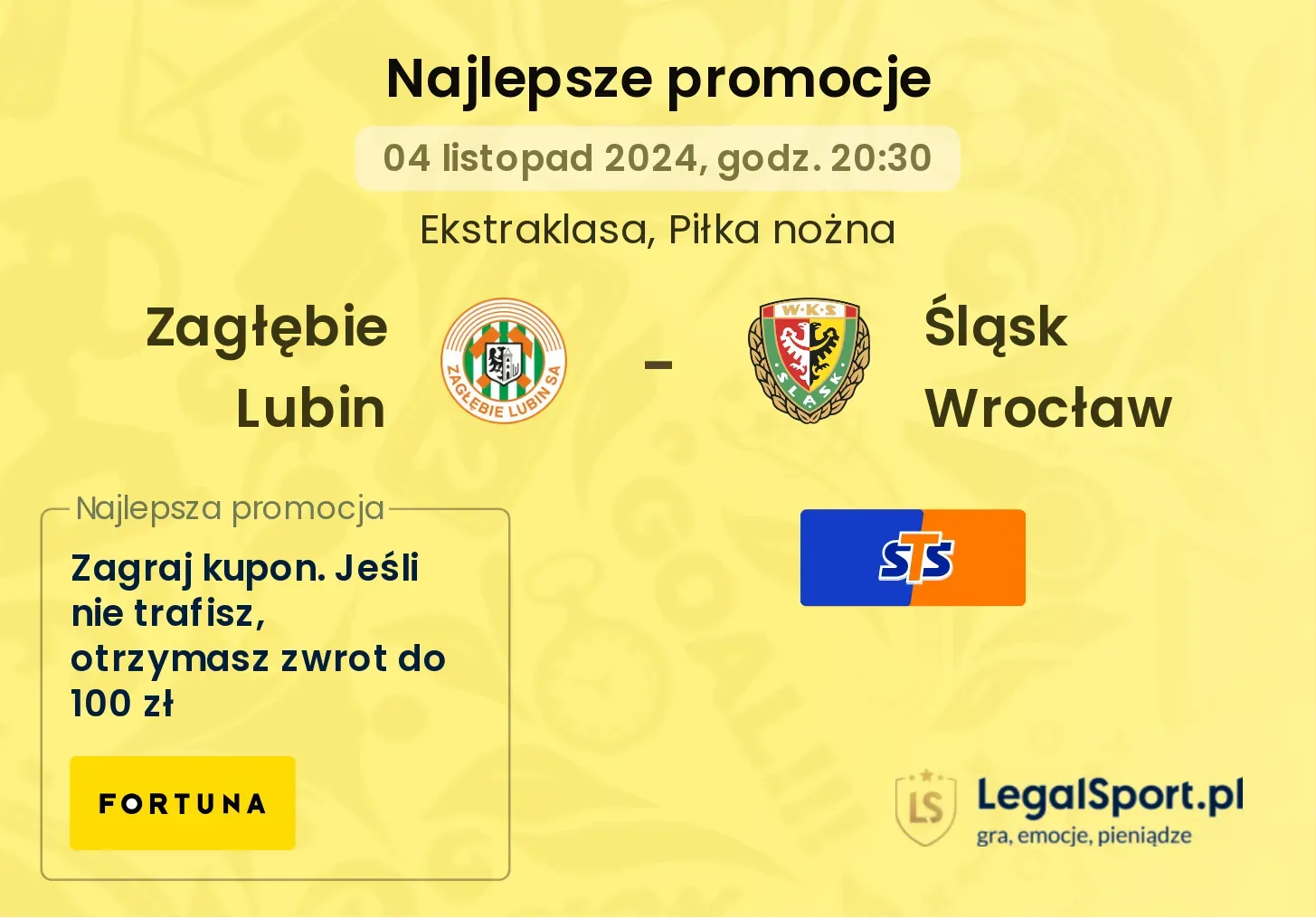 Zagłębie Lubin - Śląsk Wrocław promocje bukmacherskie 04.11, 20:30