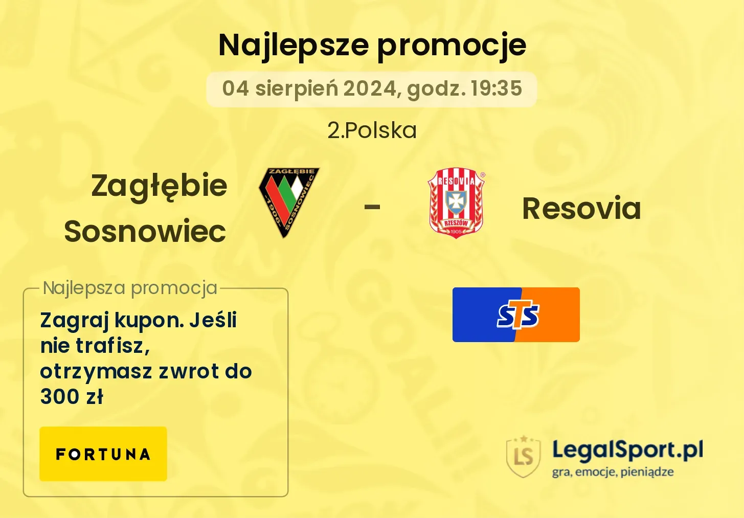 Zagłębie Sosnowiec - Resovia promocje bonusy na mecz