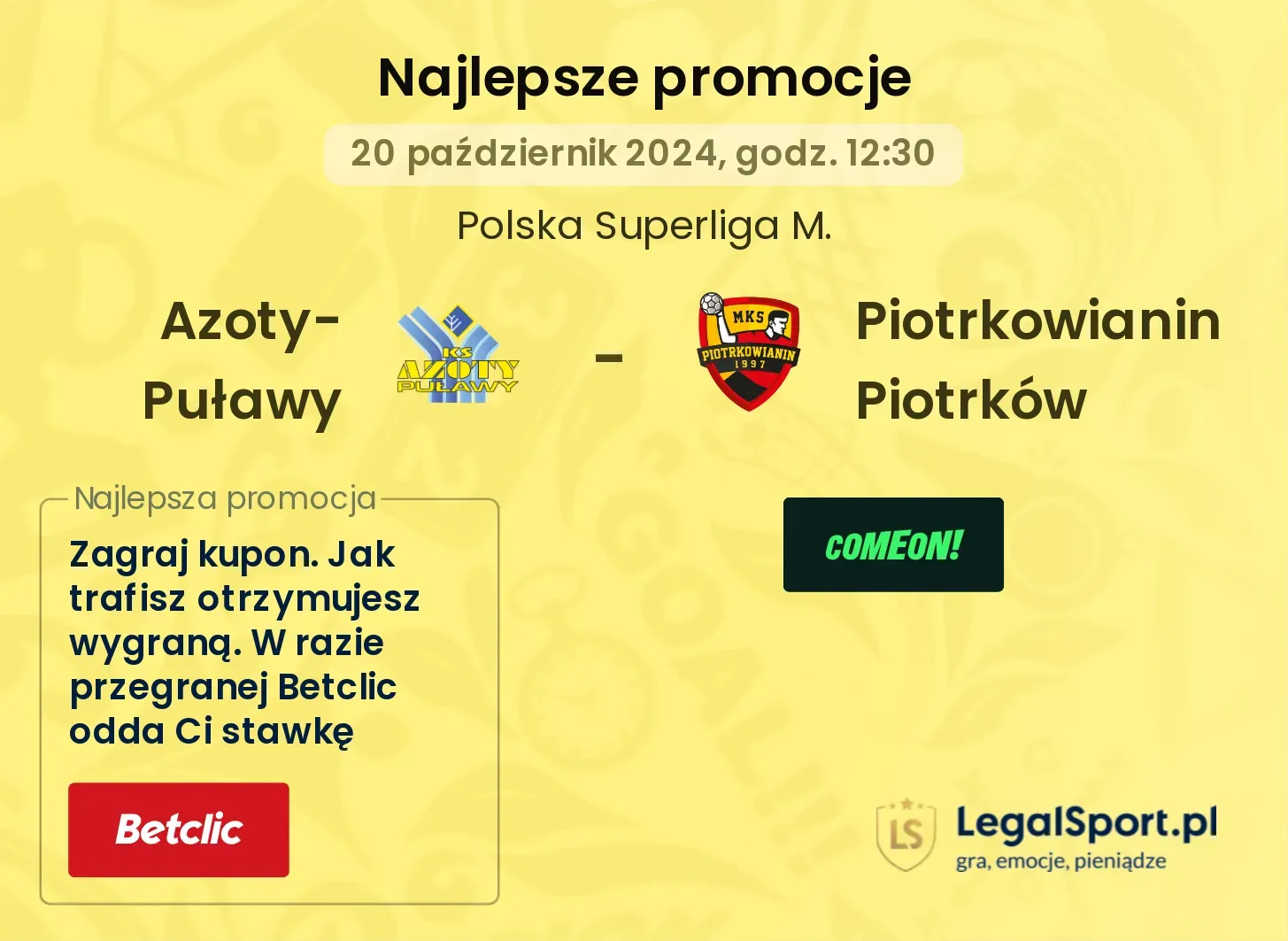 Azoty-Puławy - Piotrkowianin Piotrków promocje bukmacherskie 20.10, 12:30