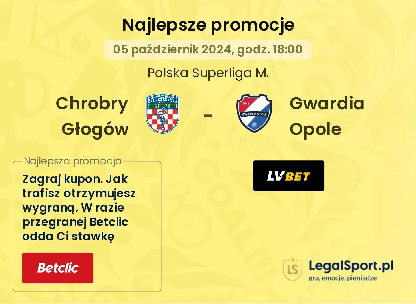 Chrobry Głogów - Gwardia Opole promocje bonusy na mecz