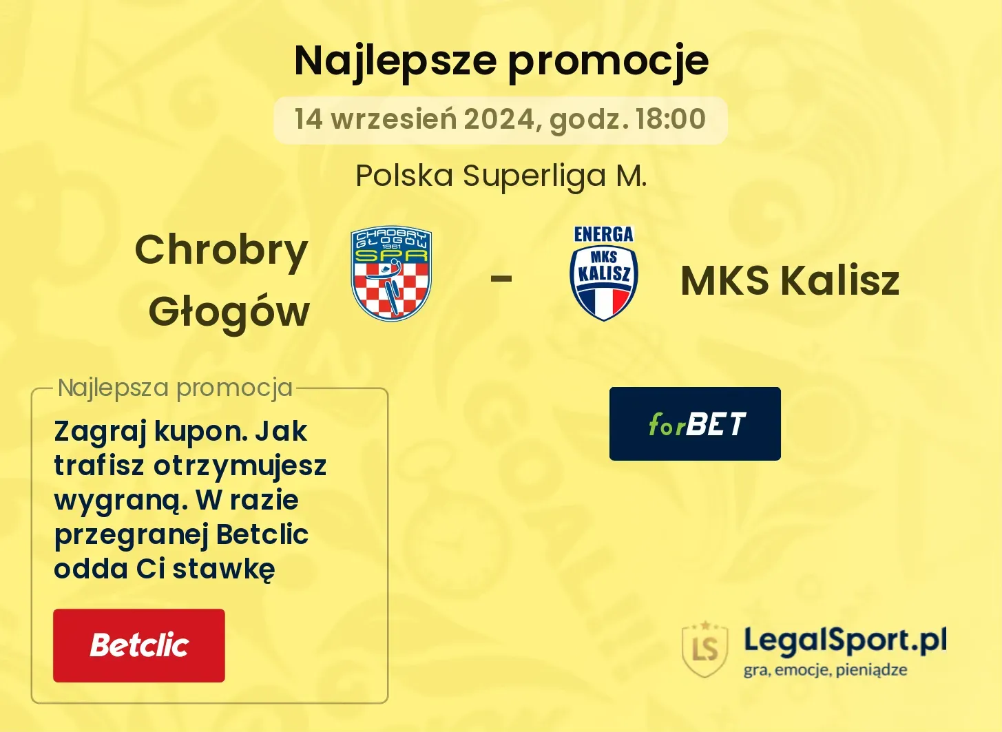 Chrobry Głogów - MKS Kalisz promocje bonusy na mecz