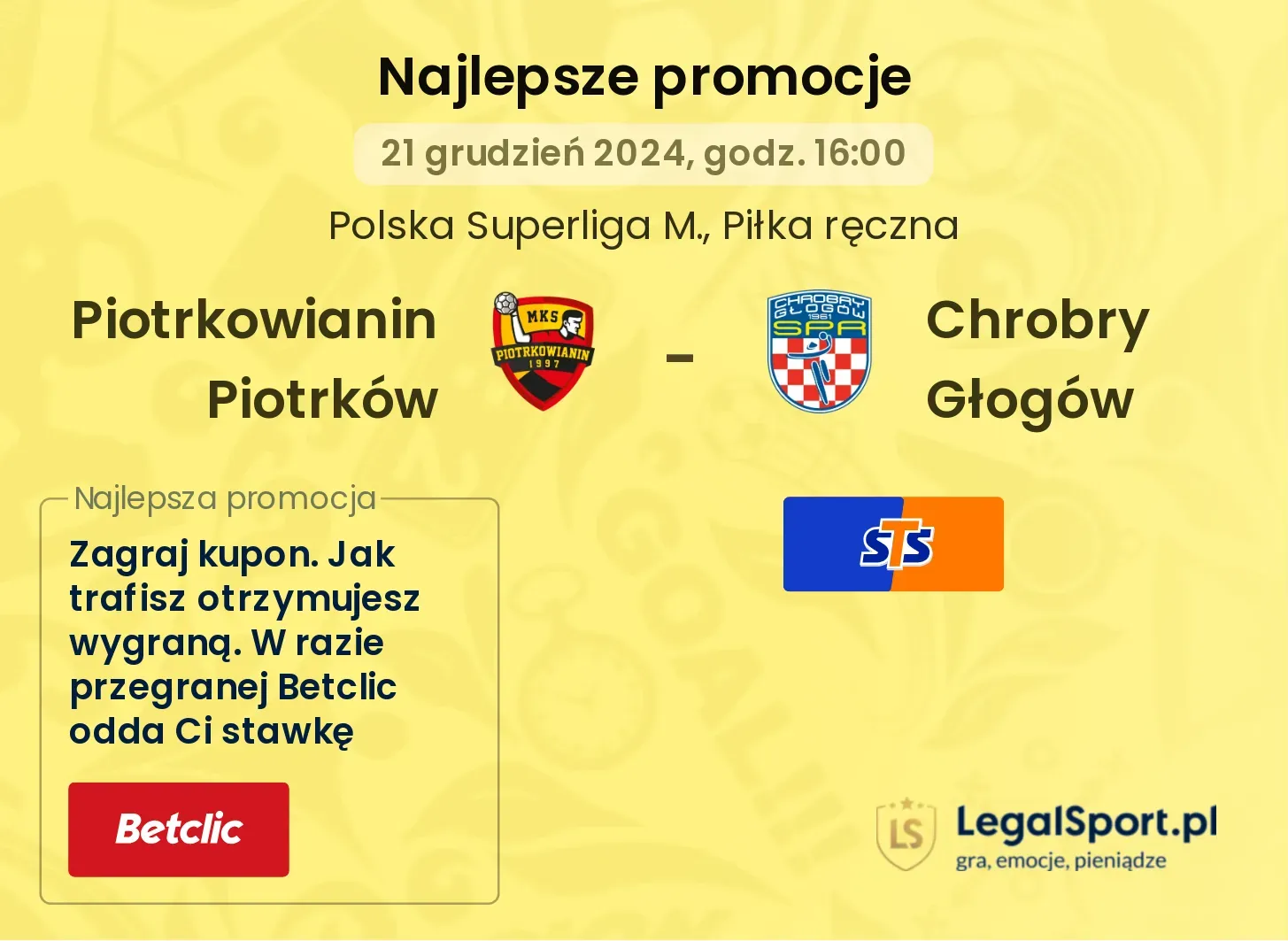 Chrobry Głogów - Piotrkowianin Piotrków promocje bonusy na mecz