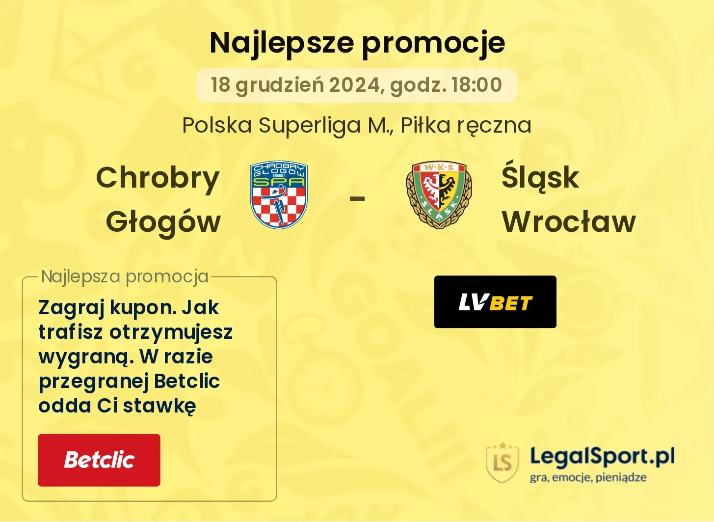 Chrobry Głogów - Śląsk Wrocław promocje bonusy na mecz