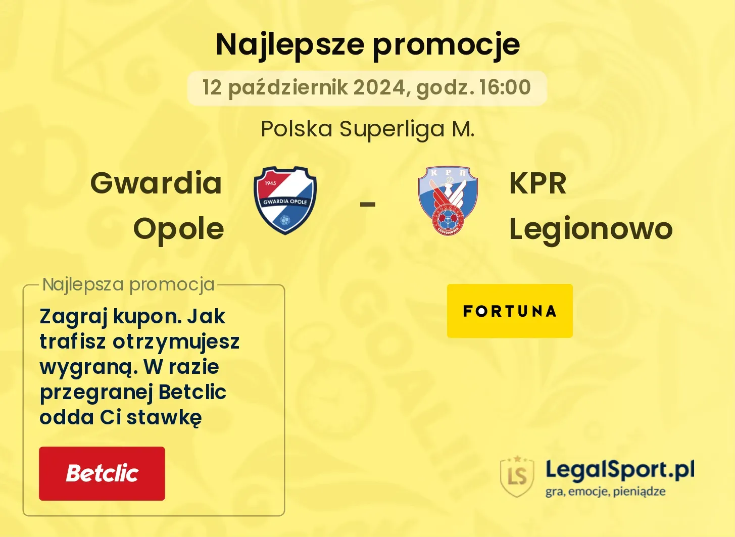 Gwardia Opole - KPR Legionowo promocje bonusy na mecz