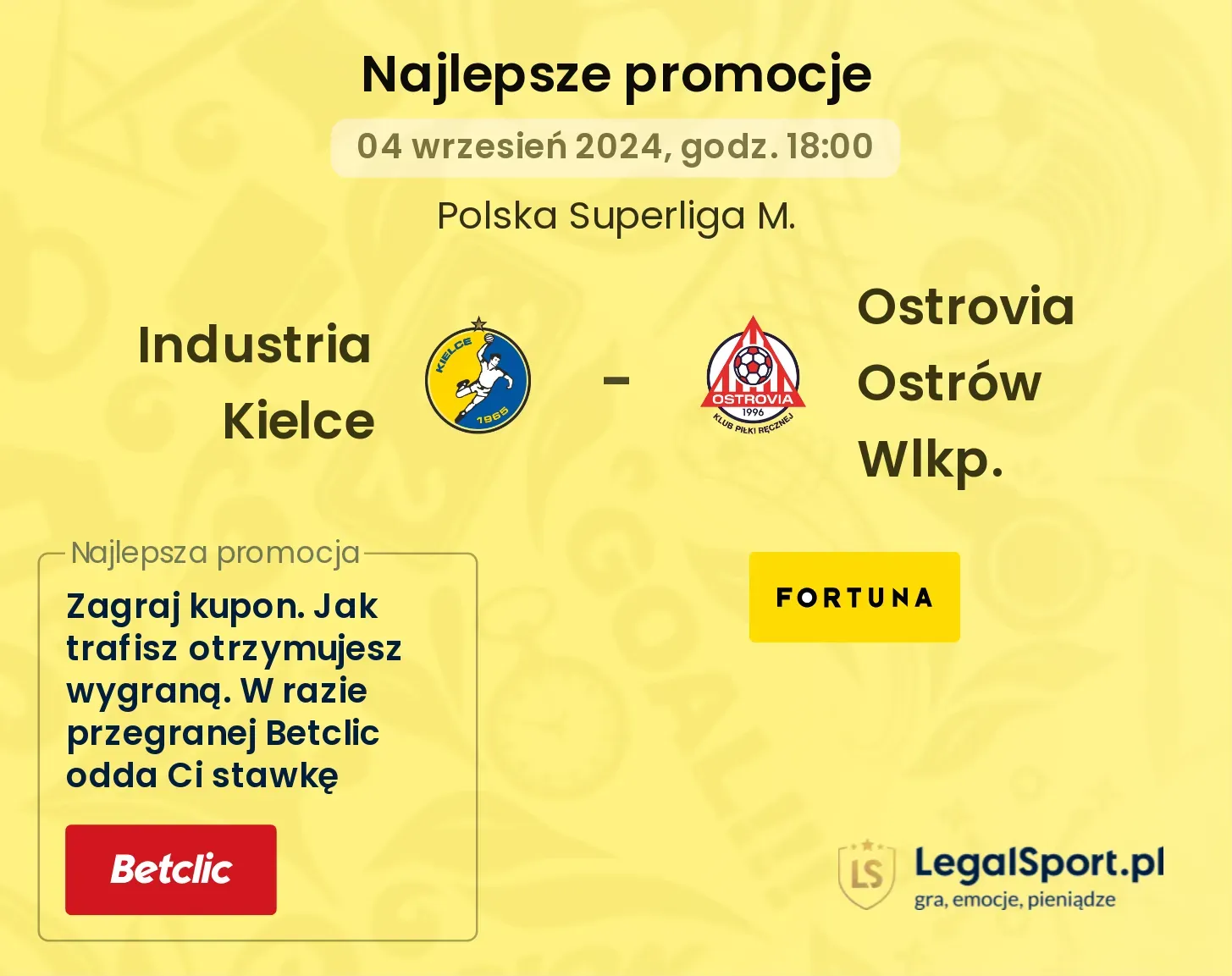 Industria Kielce - Ostrovia Ostrów Wlkp. promocje bonusy na mecz