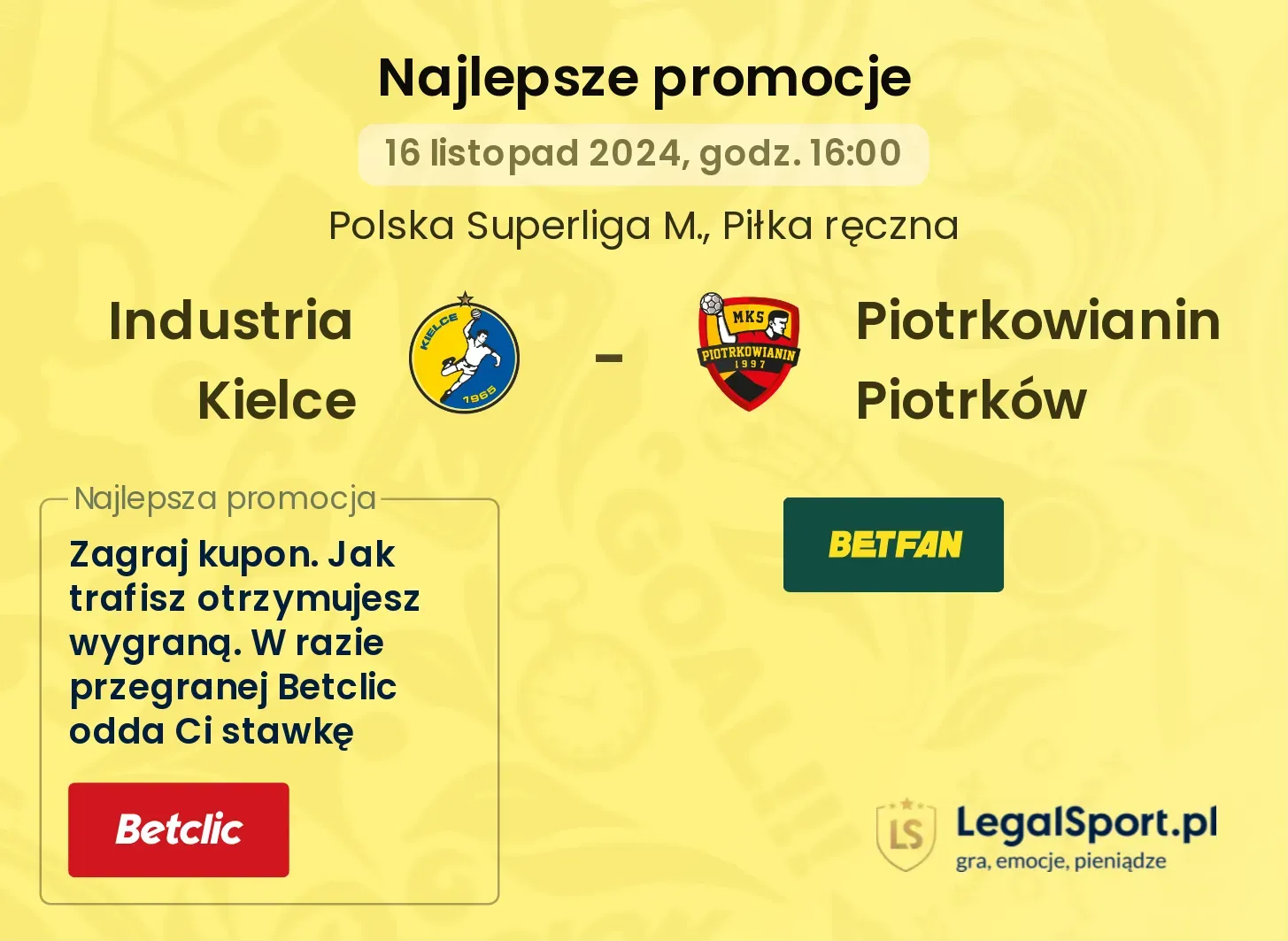 Industria Kielce - Piotrkowianin Piotrków promocje bonusy na mecz