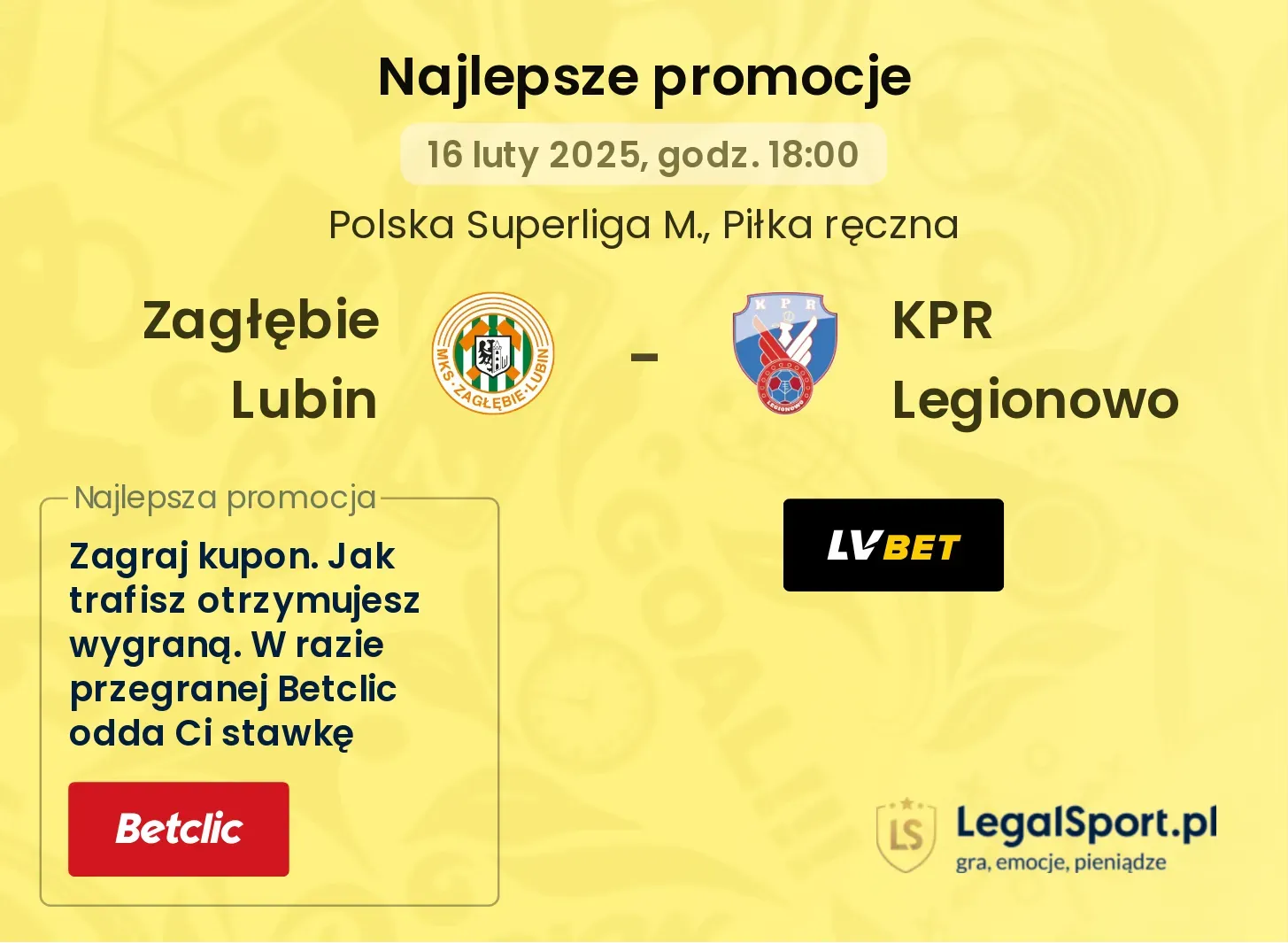 KPR Legionowo - Zagłębie Lubin promocje u bukmacherów 03.10, 20:30