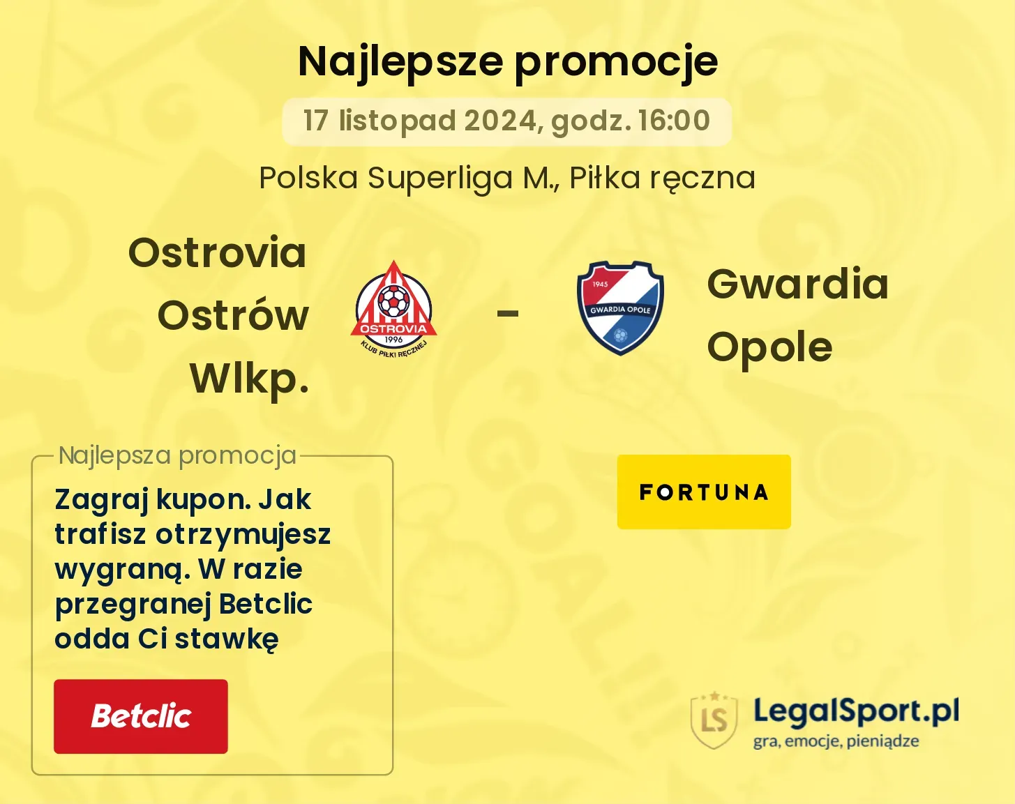 Ostrovia Ostrów Wlkp. - Gwardia Opole promocje bukmacherskie 17.11, 16:00